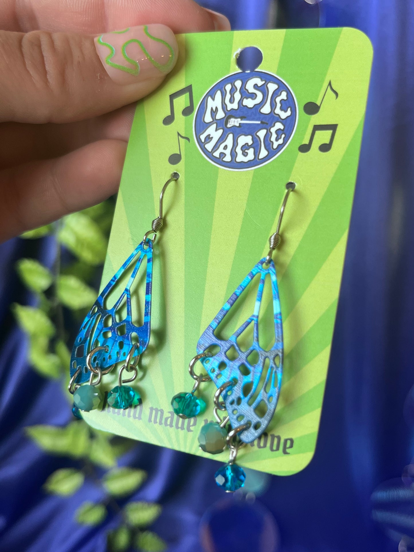Butterfly Wing Dangle Earrings - Blue