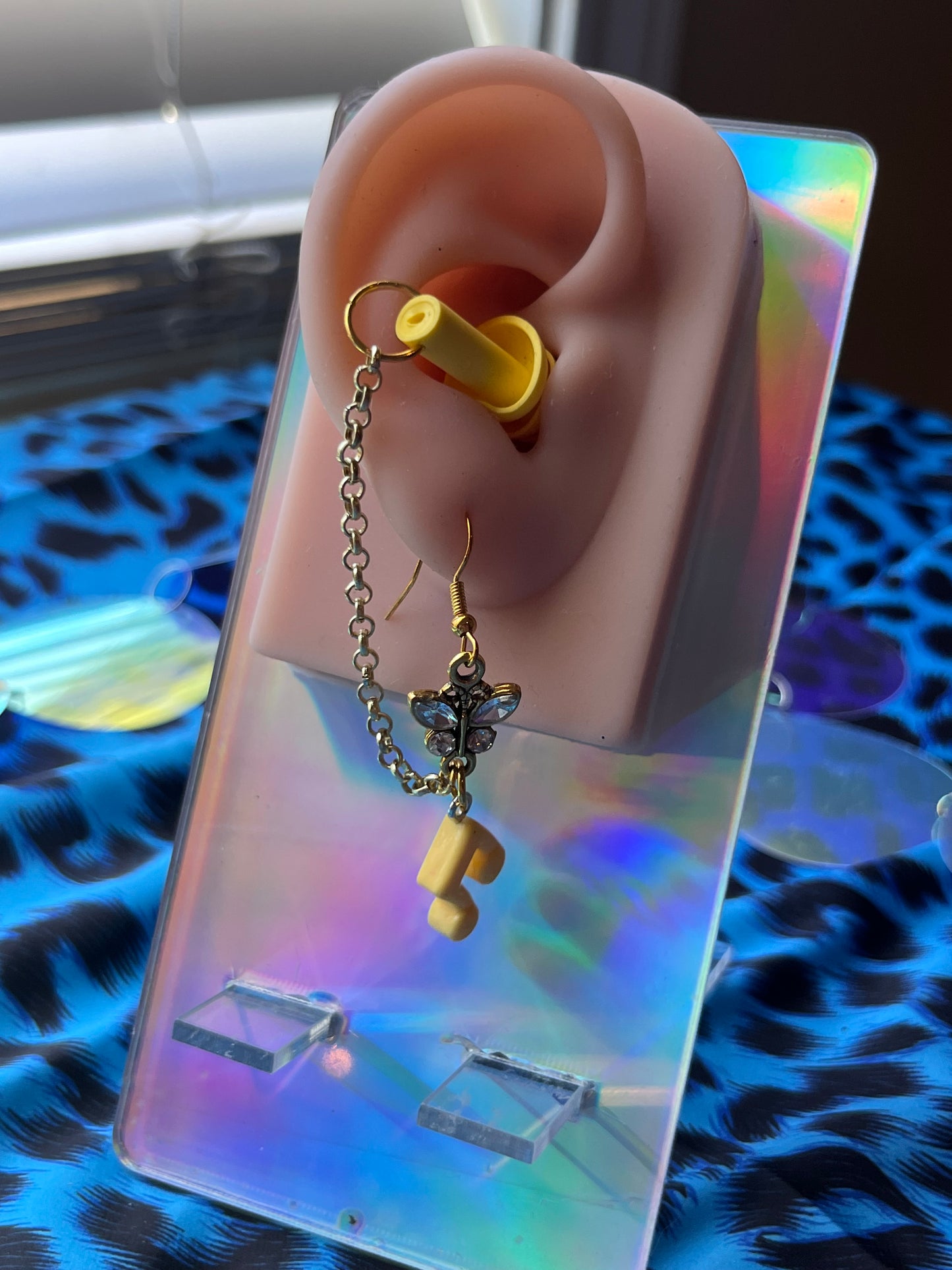 Ear Plug Earrings - Yellow Butterfly and Music Note