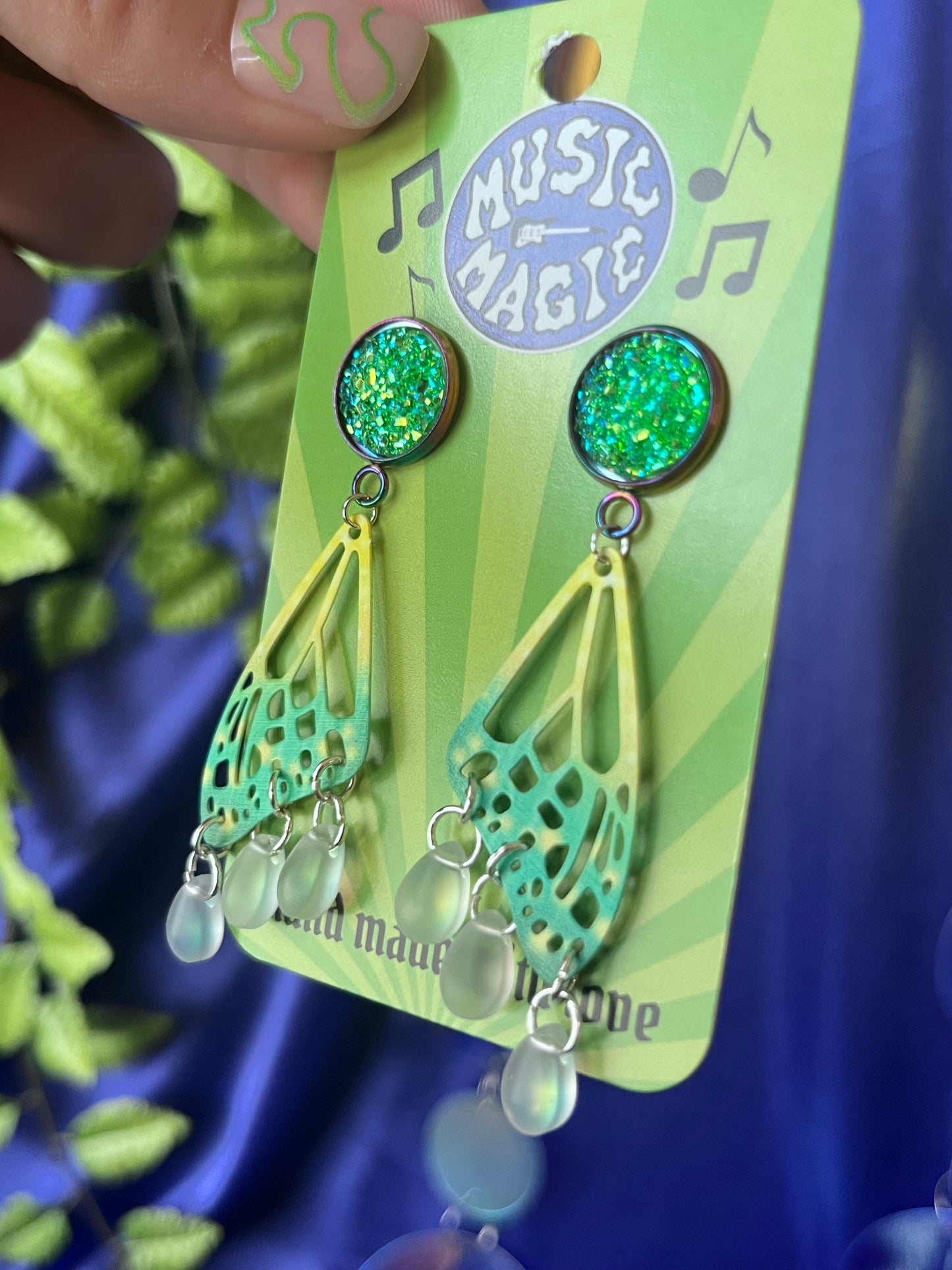 Butterfly Wing Stud Earrings - Green