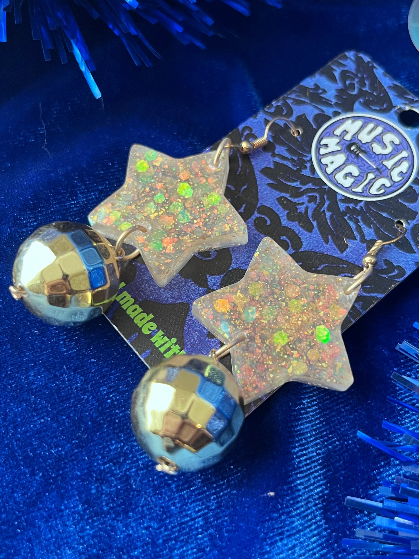 Star Disco Dangle Earrings - Gold