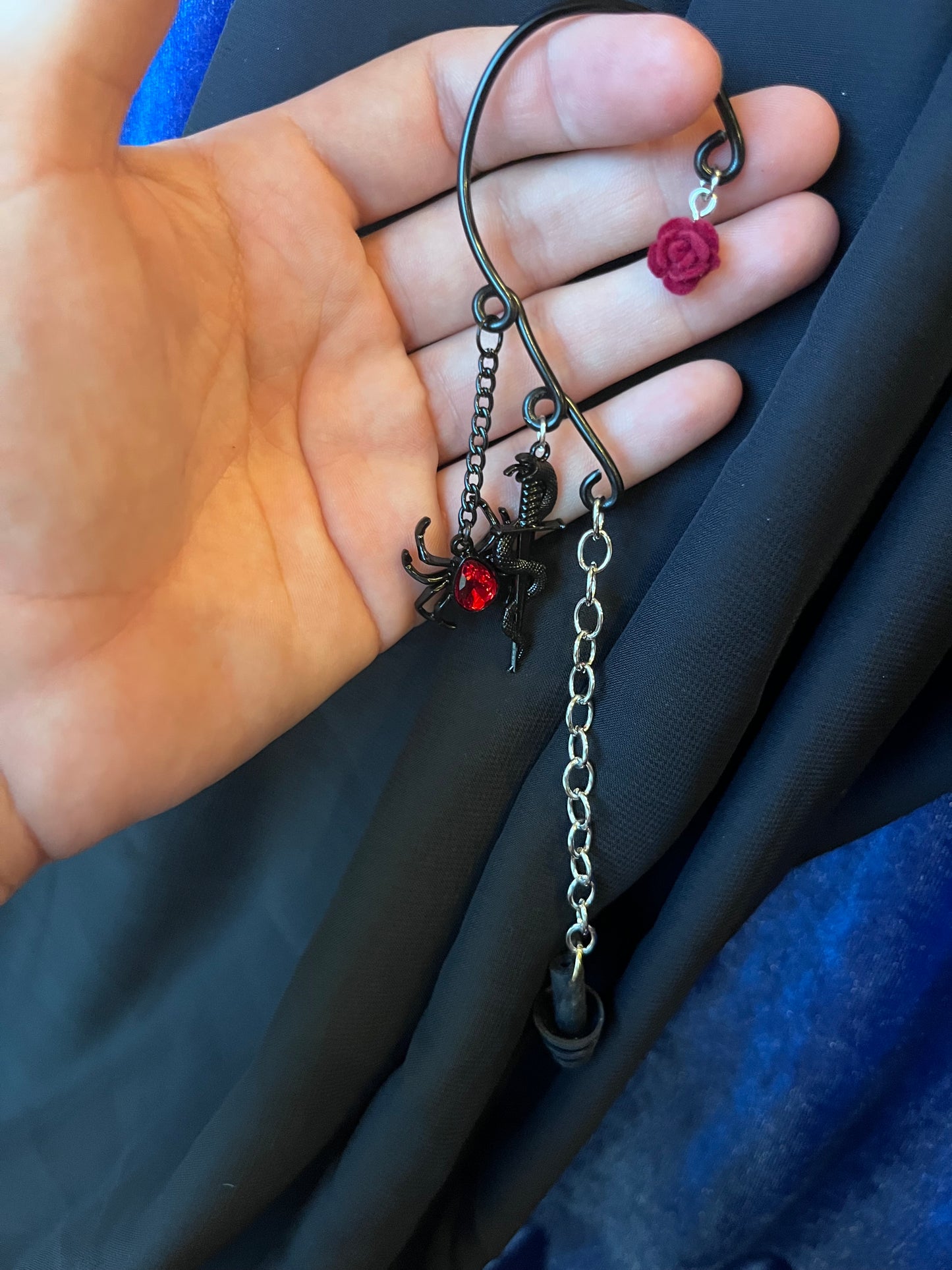 Ear Plug Ear Cuff Set - Goth Spider