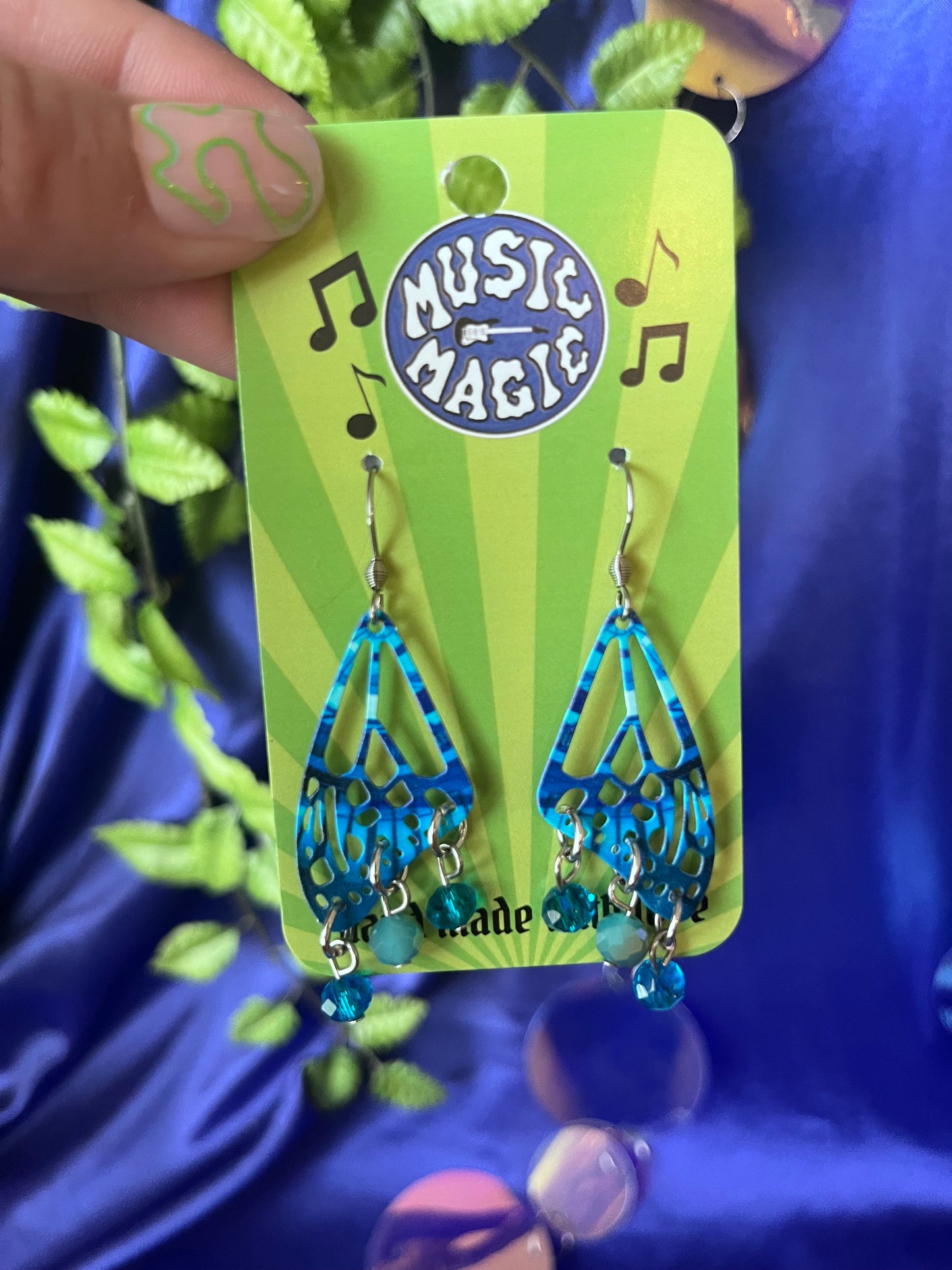 Butterfly Wing Dangle Earrings - Blue