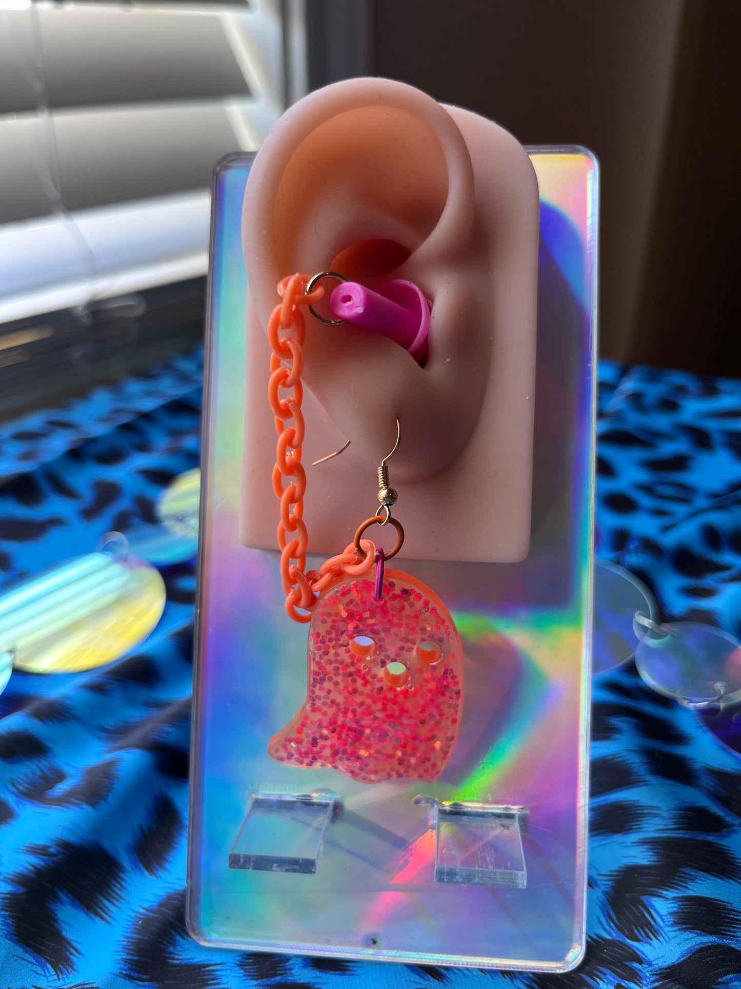 Ear Plug Earrings - Orange and Pink Ghosts