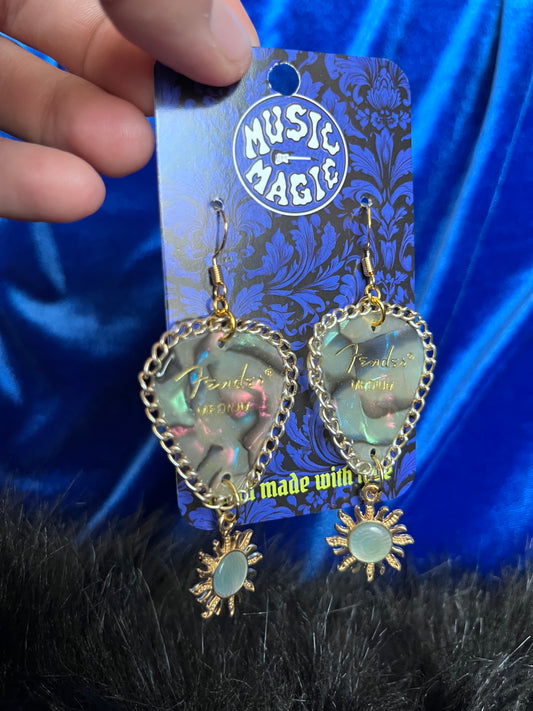 Opal Guitar Pick Sun Earrings
