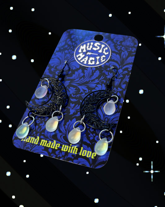 Teardrop Moon Earrings - Black