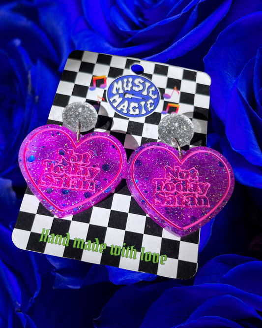 Not Today Satan Heart Earrings