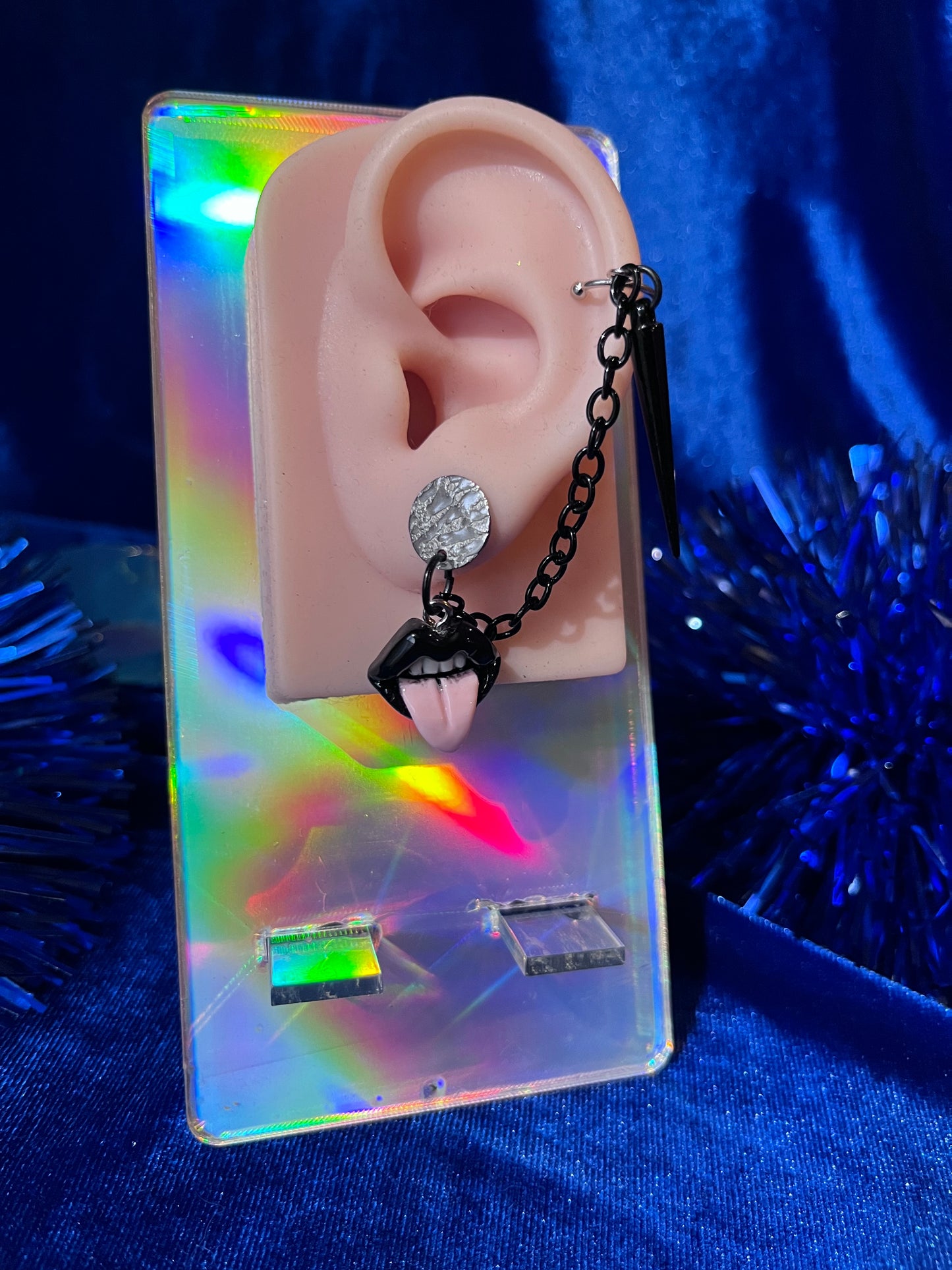 Earrings with Tiny Cuff - Punk Mouth and Spike