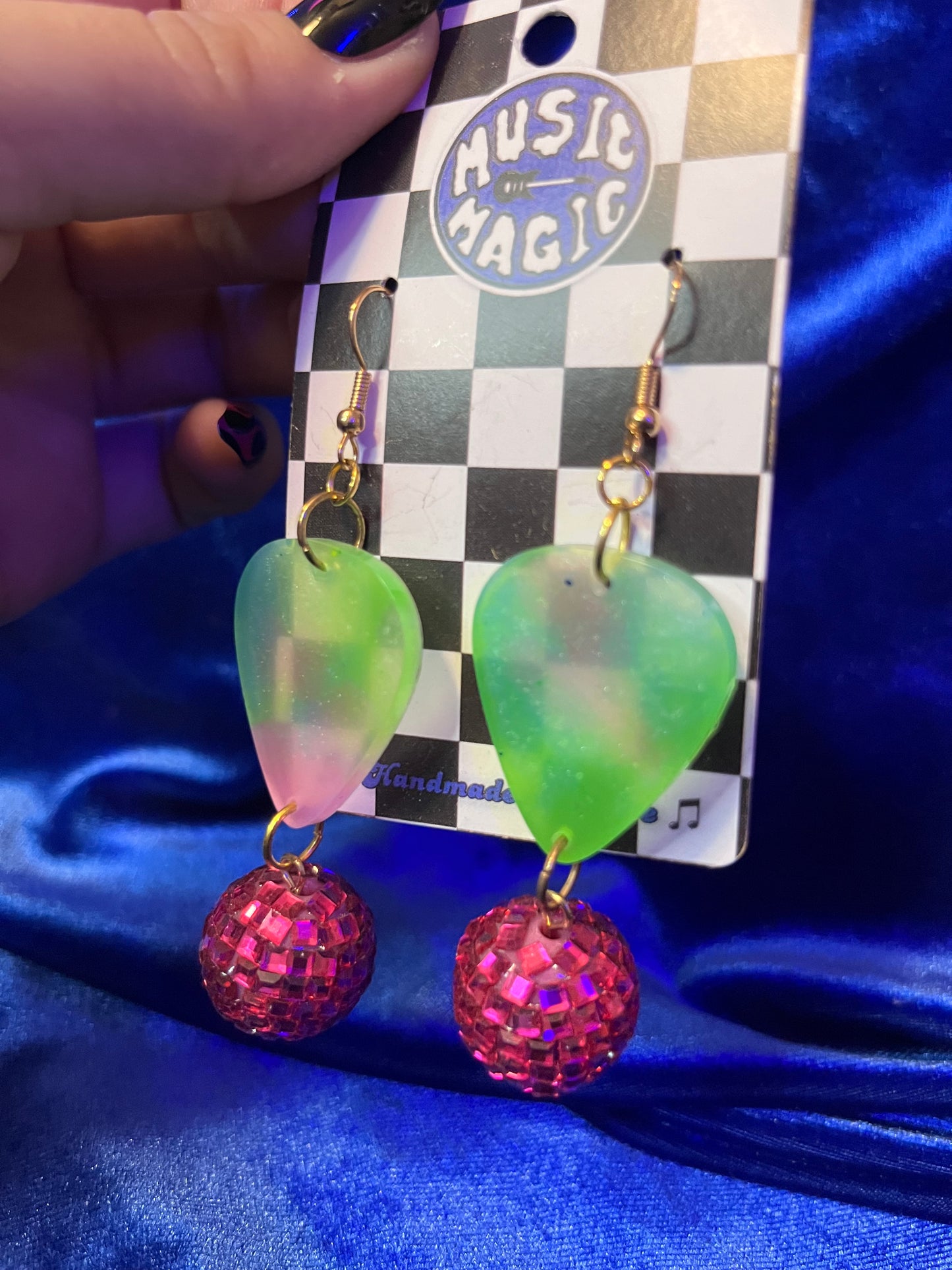 Guitar Pick Disco Dangle Earrings