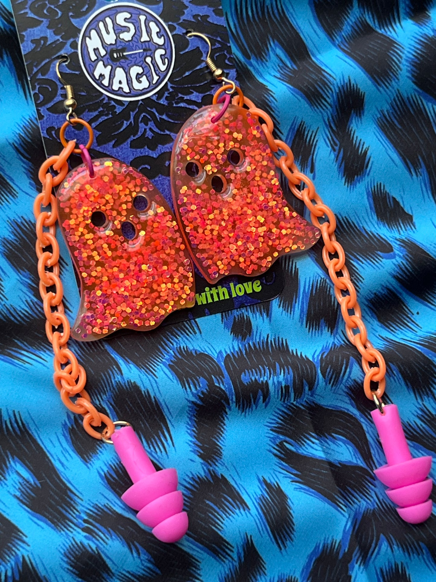 Ear Plug Earrings - Orange and Pink Ghosts