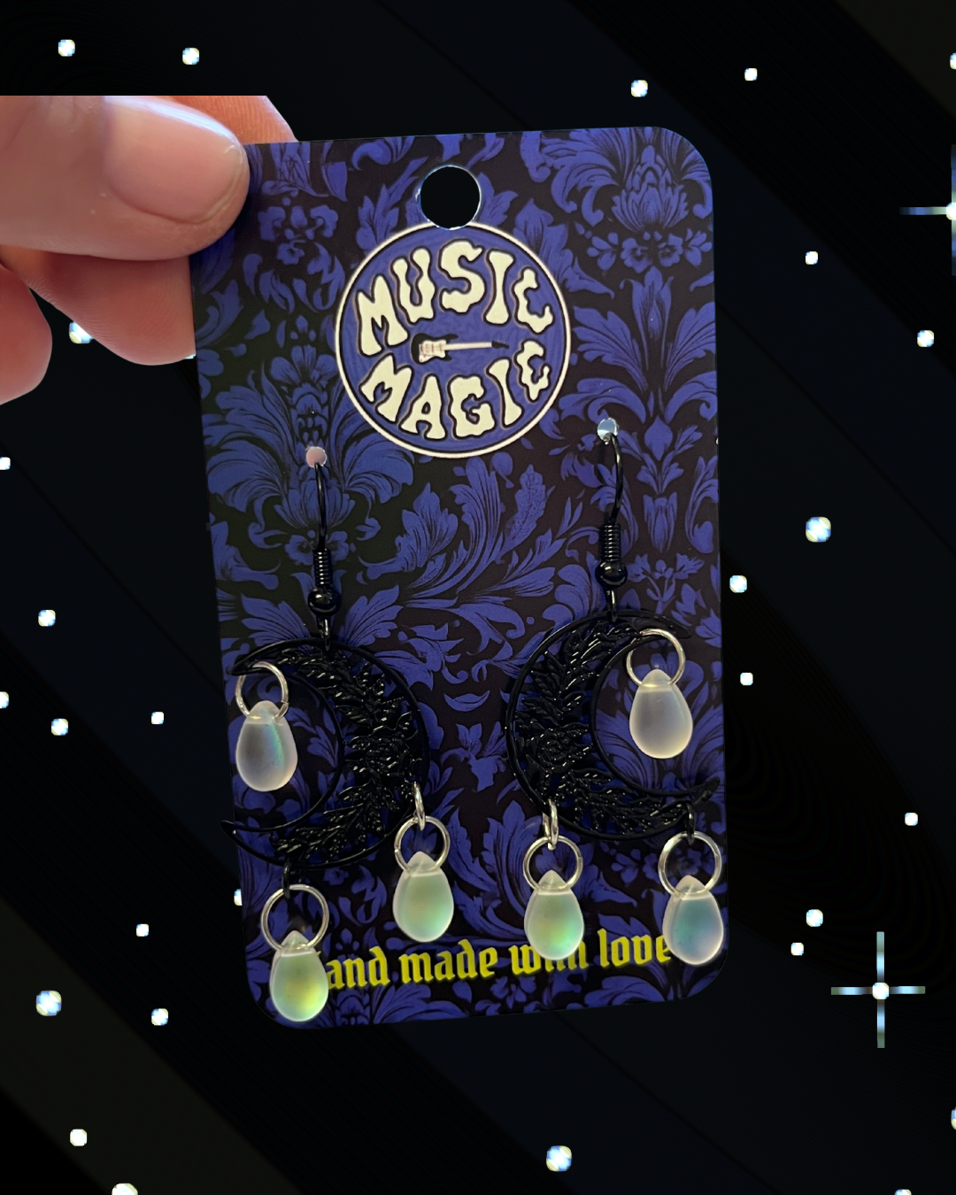 Teardrop Moon Earrings - Black