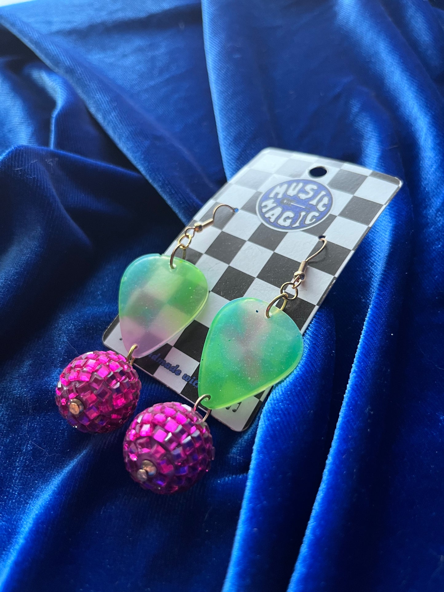 Guitar Pick Disco Dangle Earrings