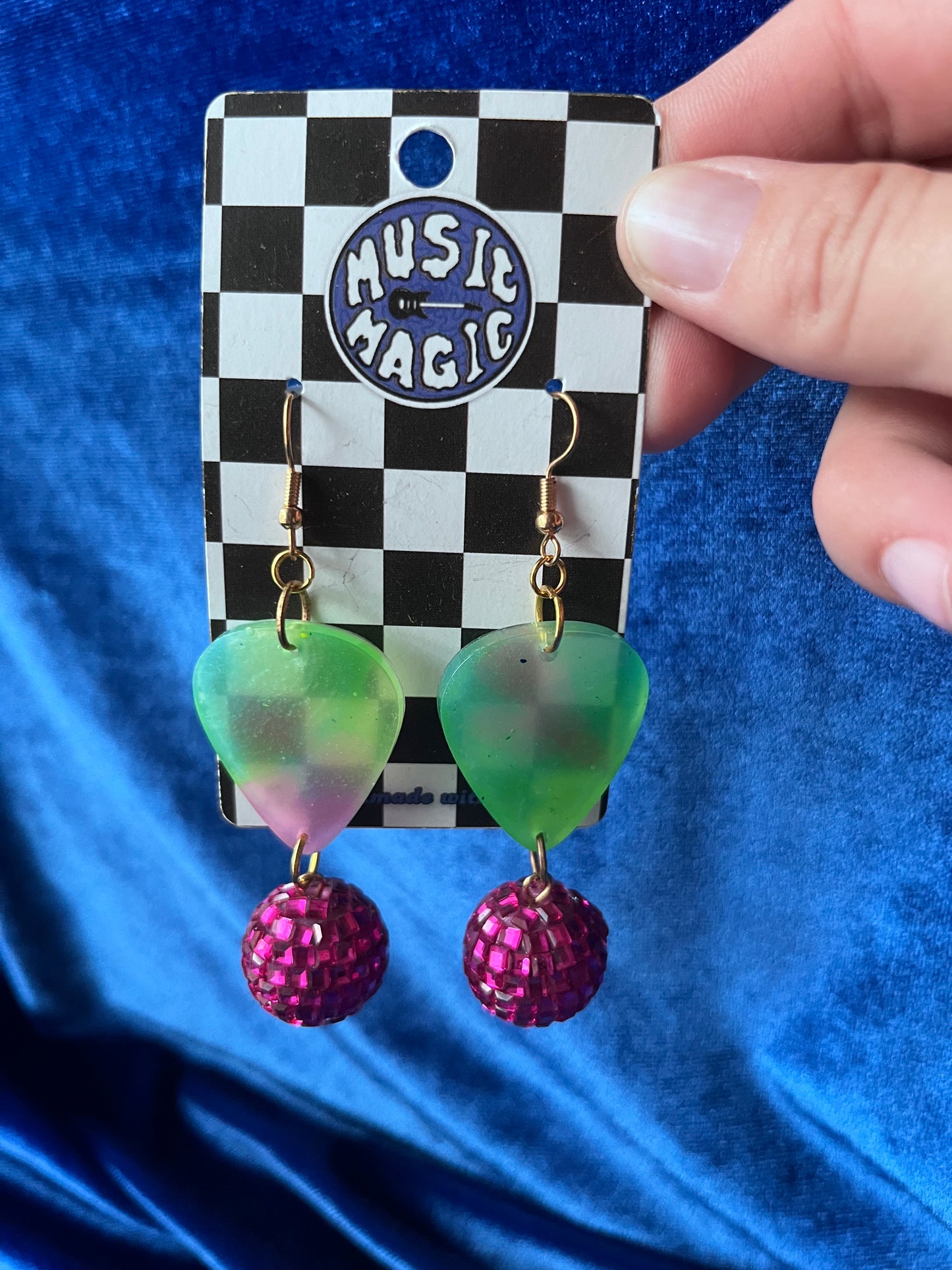 Guitar Pick Disco Dangle Earrings