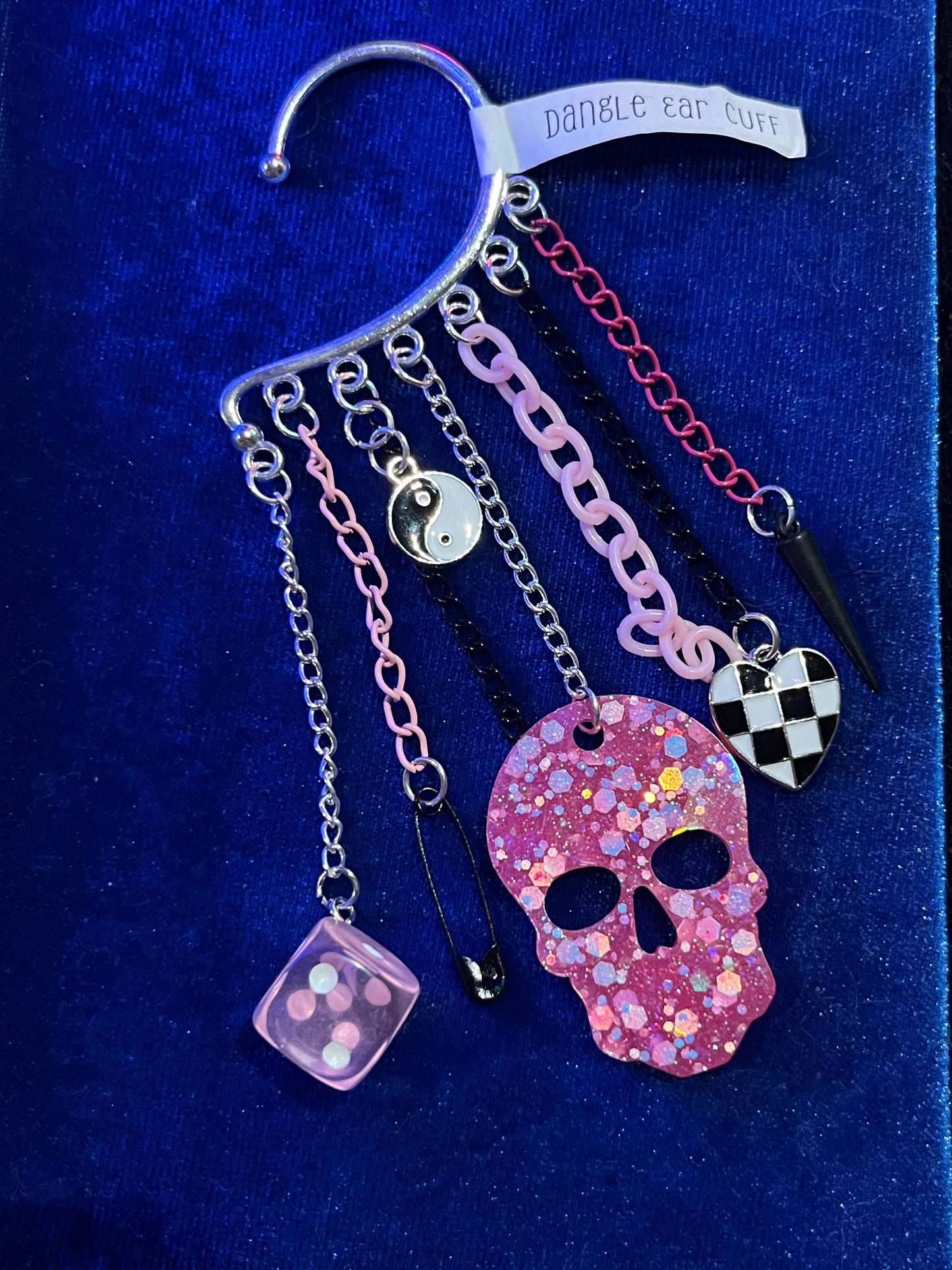 Ear Cuff Single with Pink Skull, Dice, Yin Yang