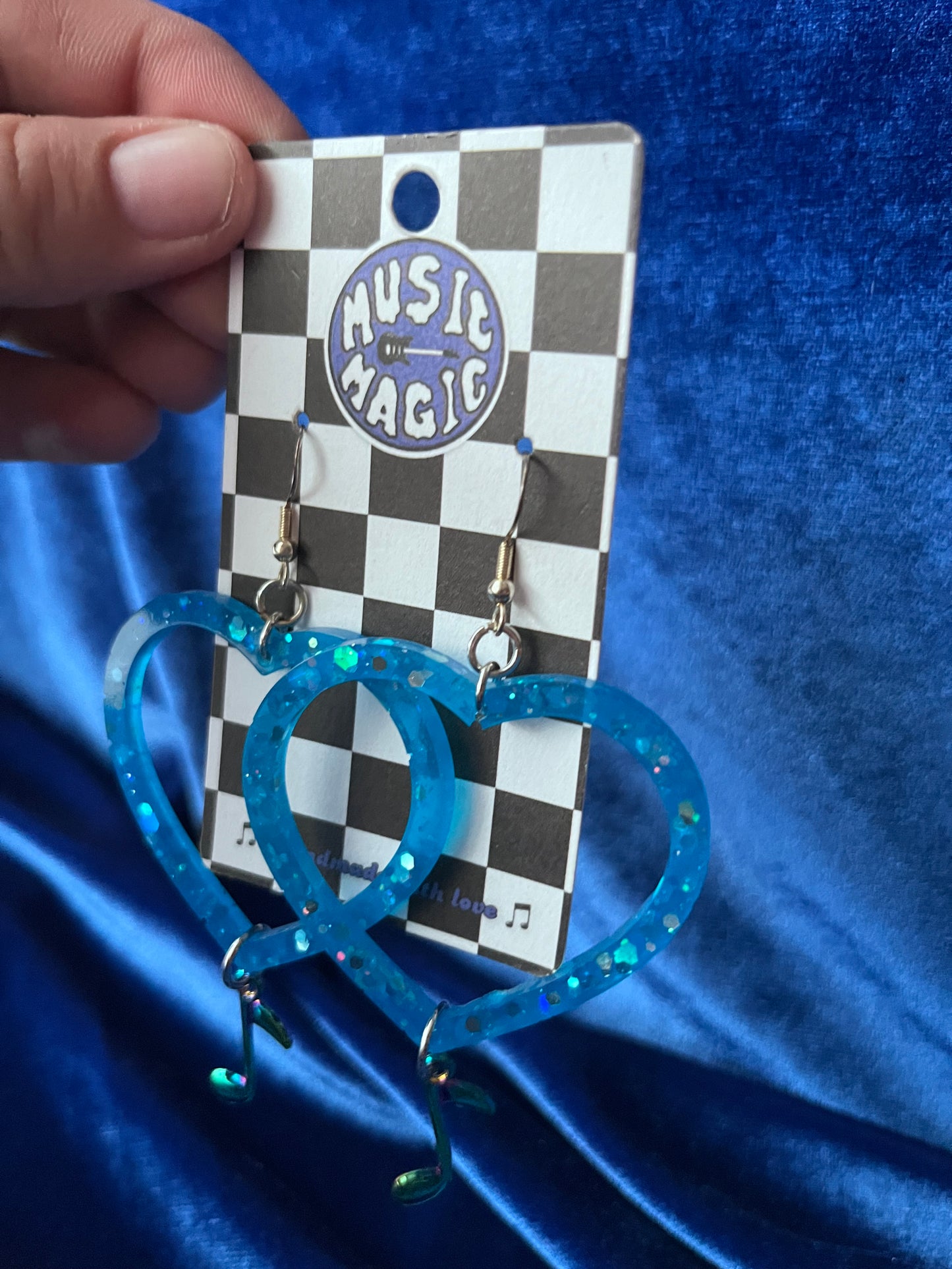 Glitter Heart and Music Note Resin Earrings