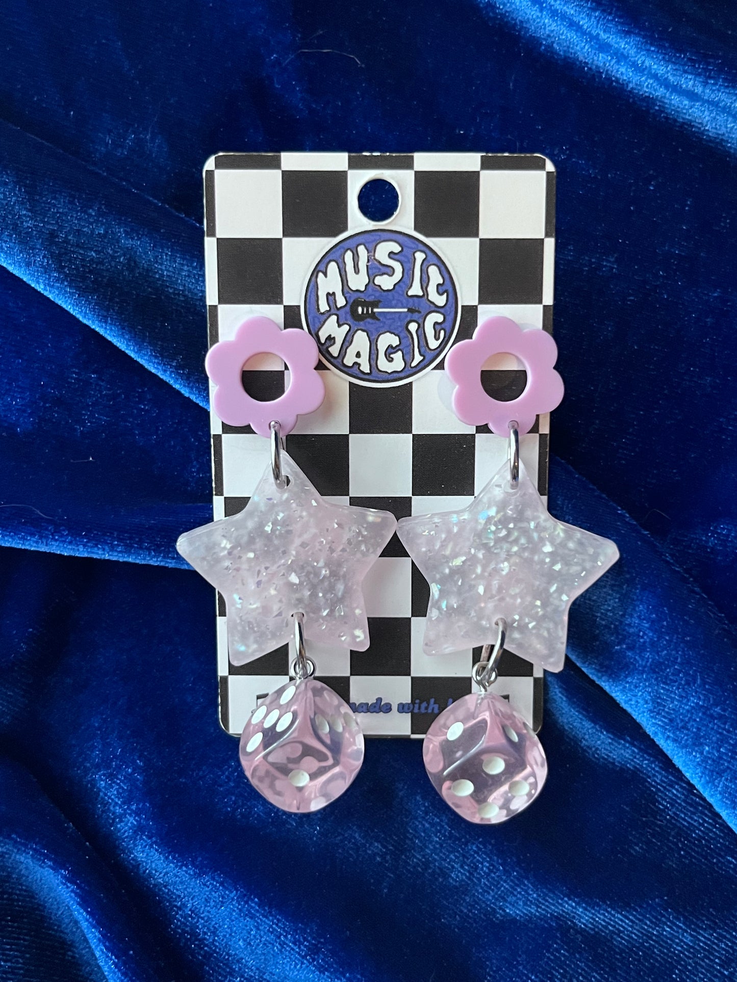 Cutie Star and Dice Earrings - Lavender