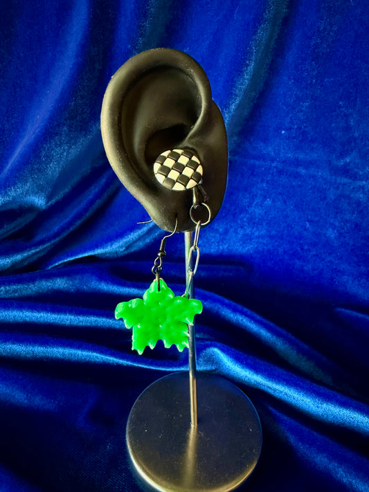 Ear Plug Earrings - Green Star Checker Ear Plugs