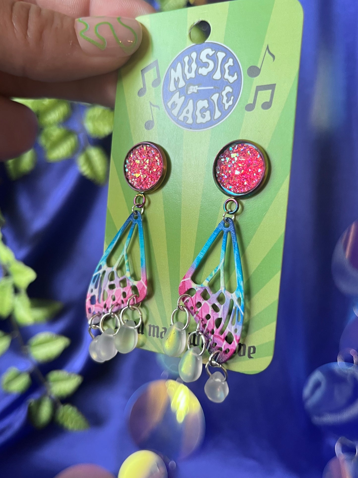 Butterfly Wing Stud Earrings - Pink