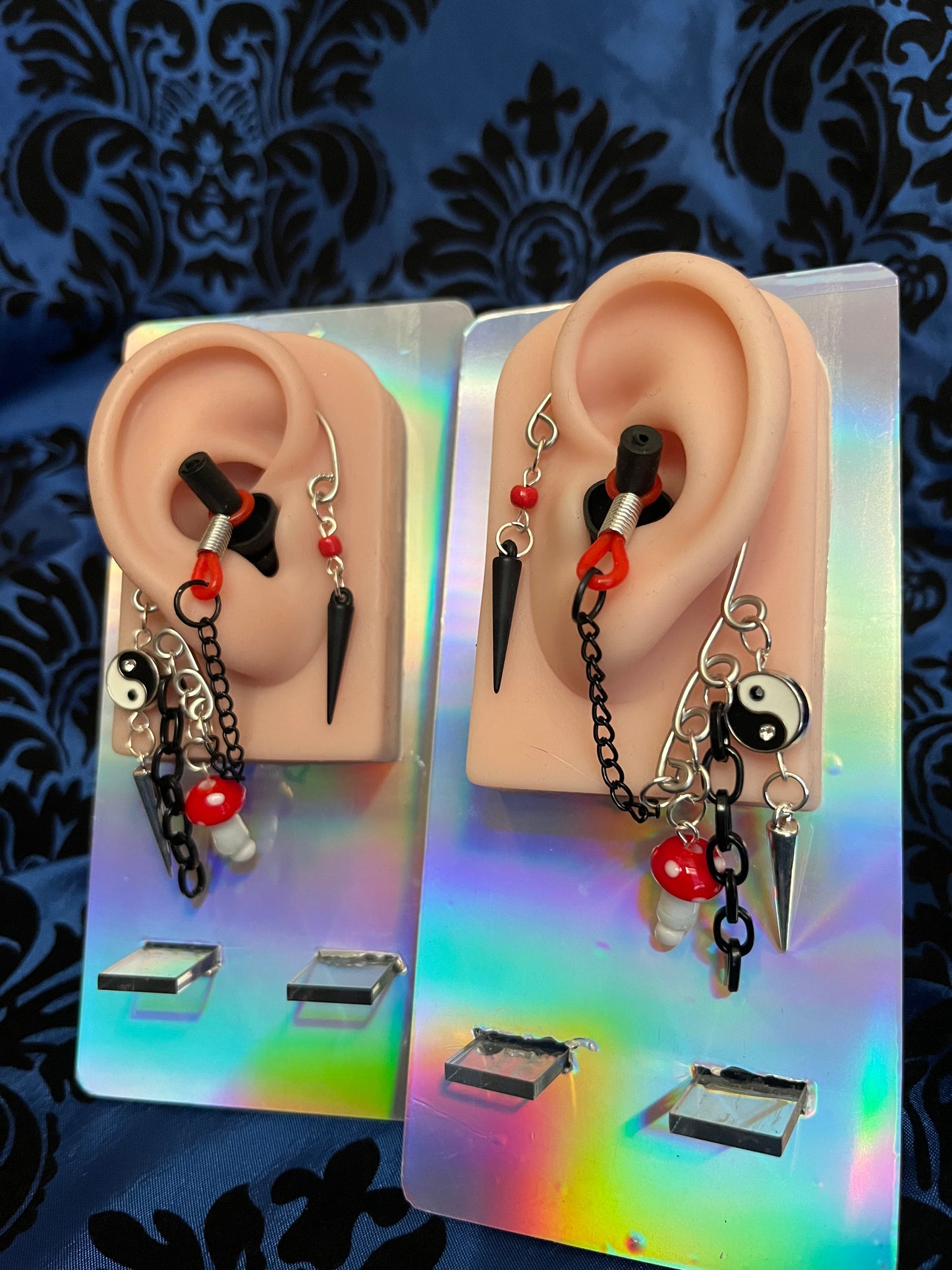Ear Plug Ear Cuff Set - Red and Black