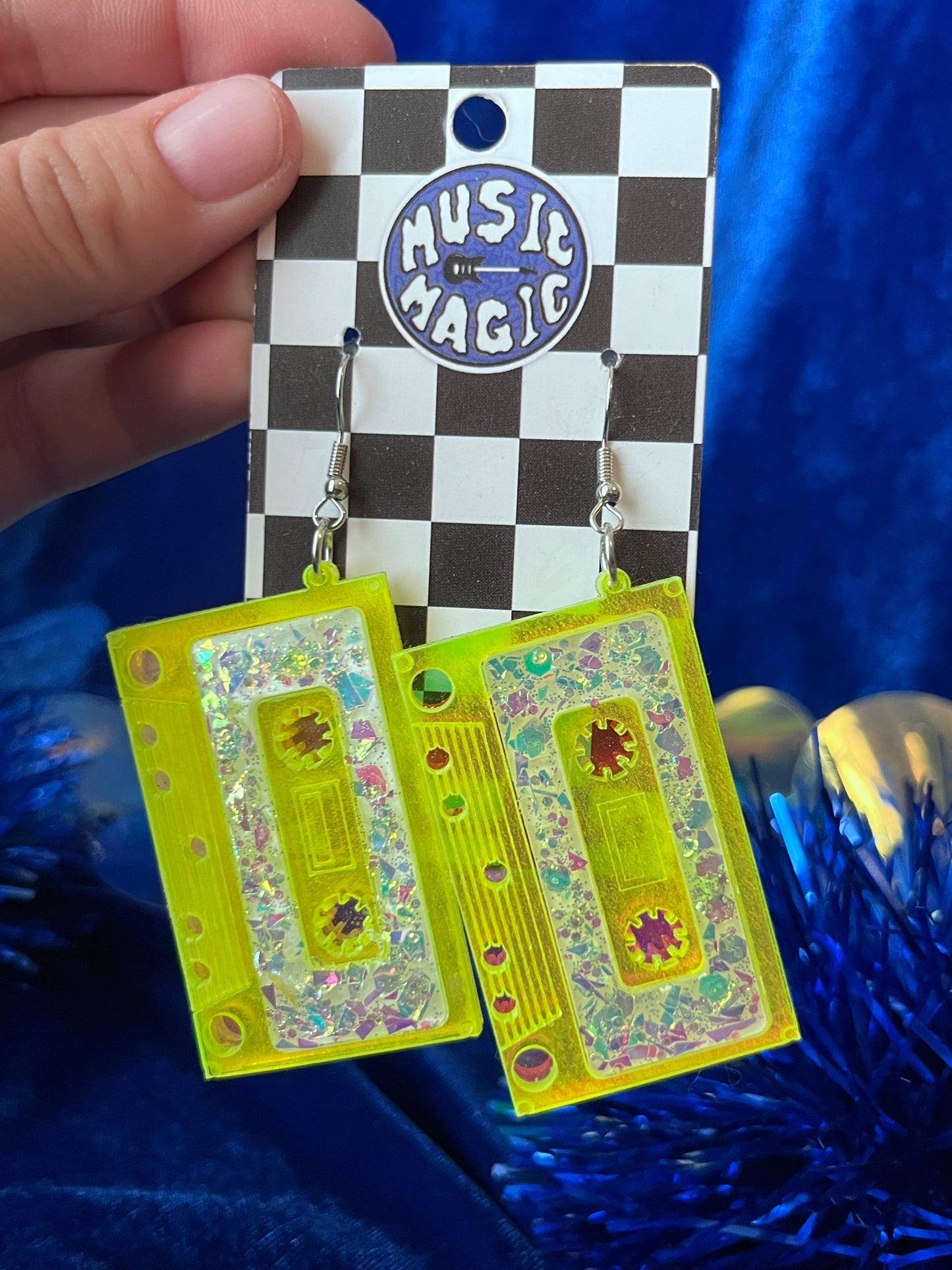 Large Neon Yellow Cassette Earrings