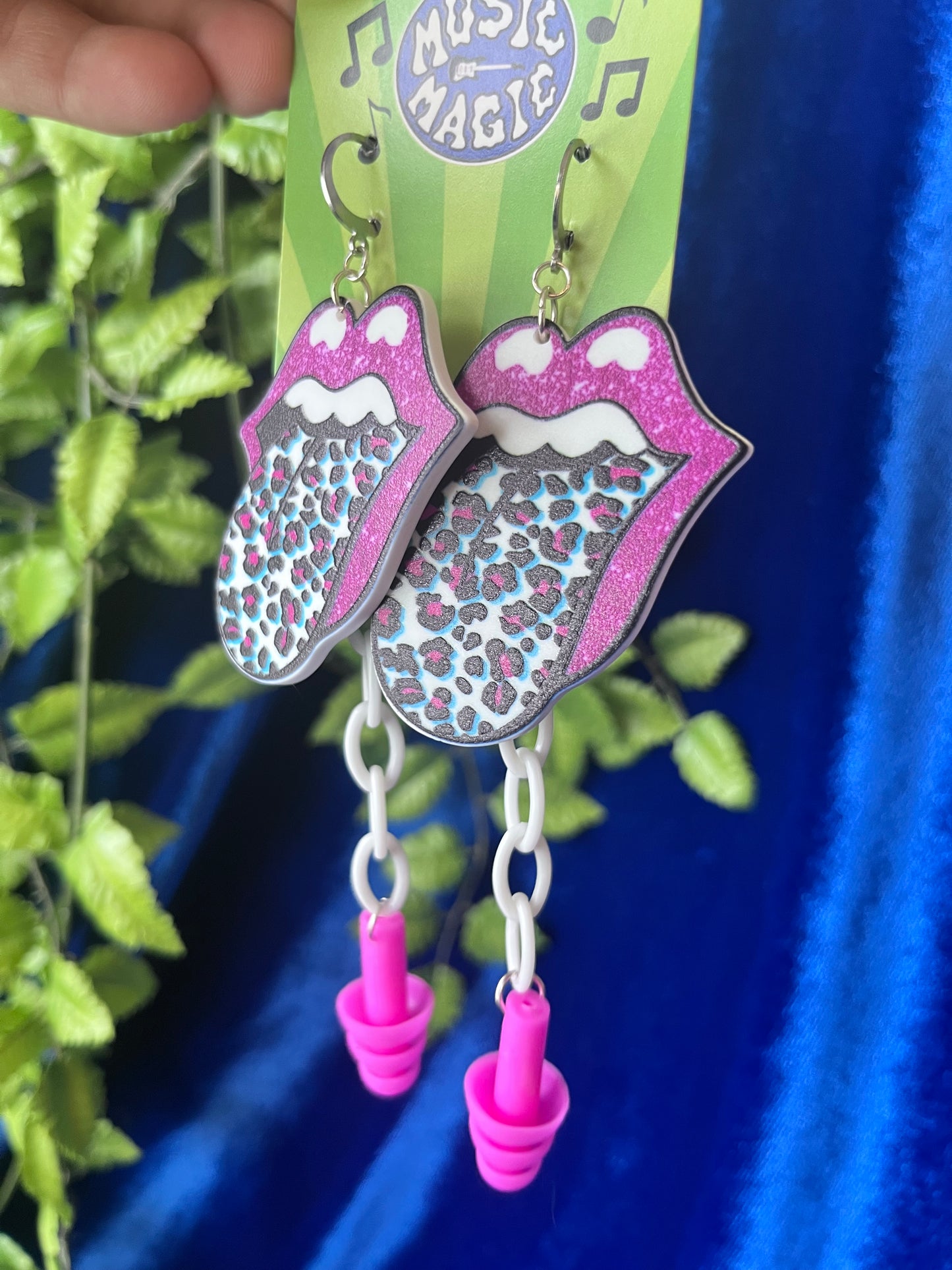 Ear Plug Earrings - Leopard Rolling Stones