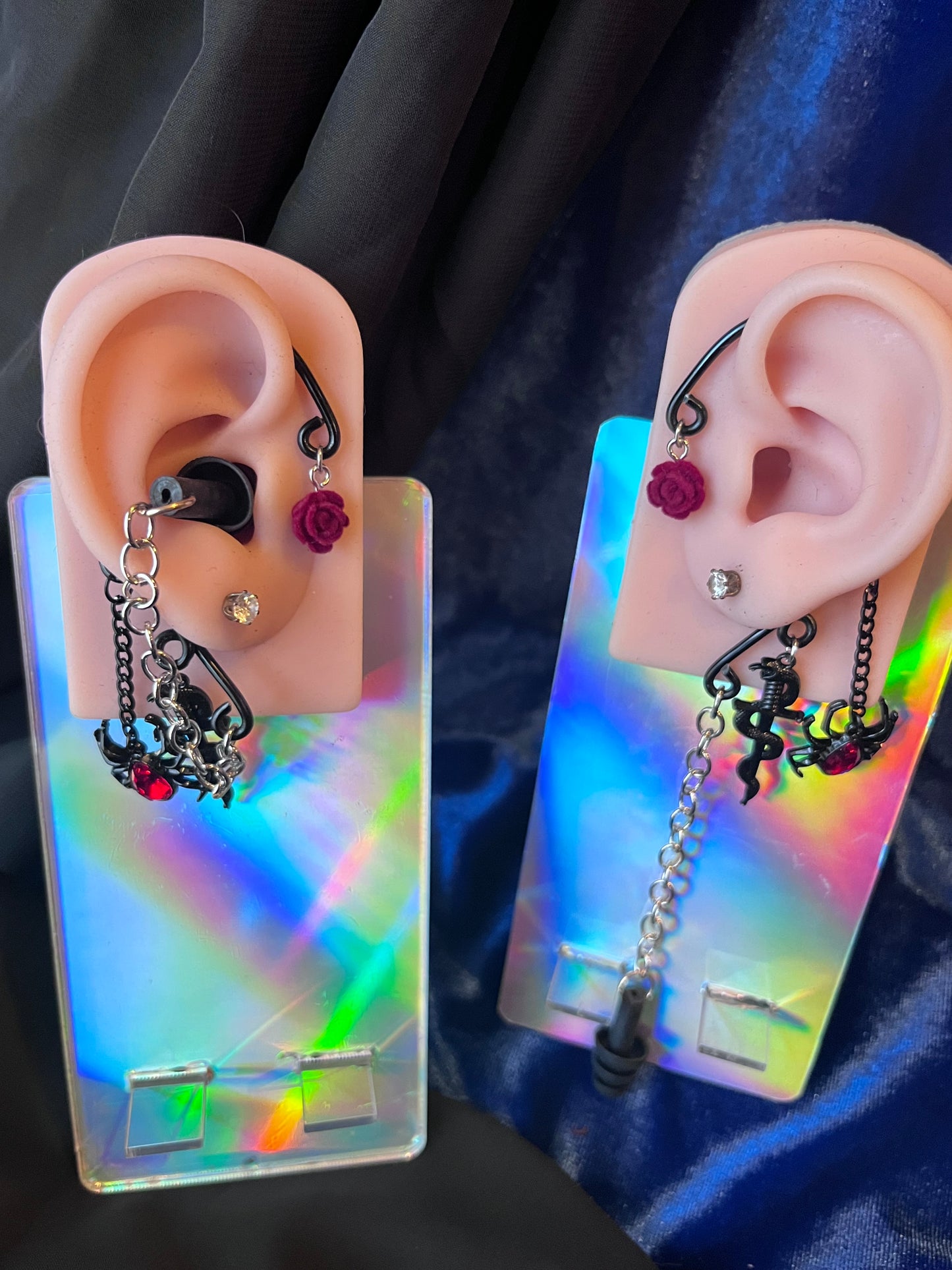 Ear Plug Ear Cuff Set - Goth Spider