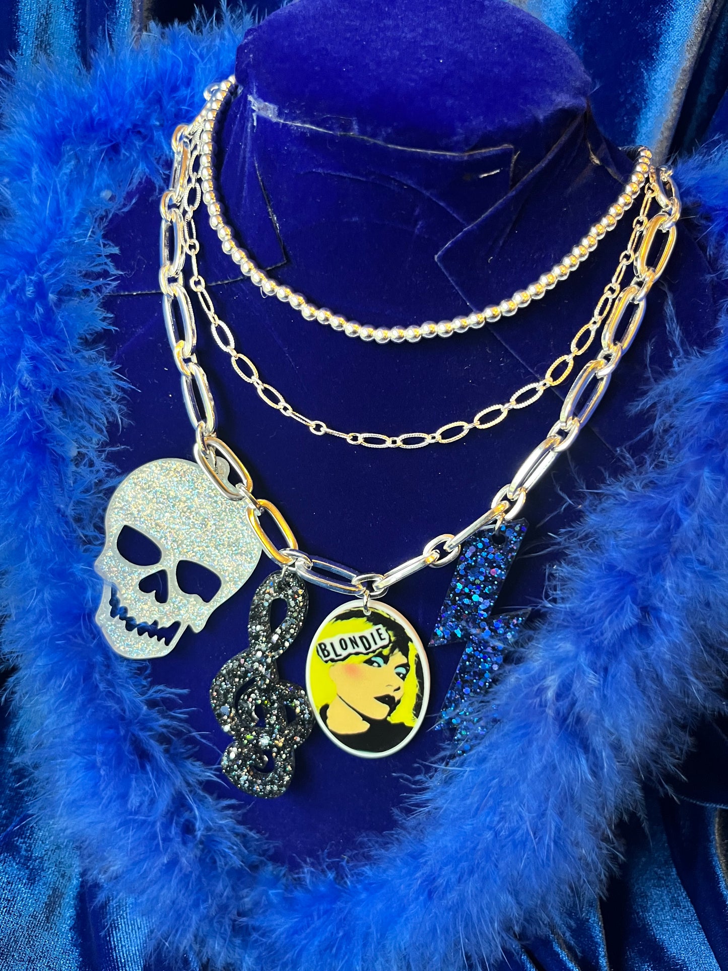 Blondie Skull Silver 3 Layer Necklace