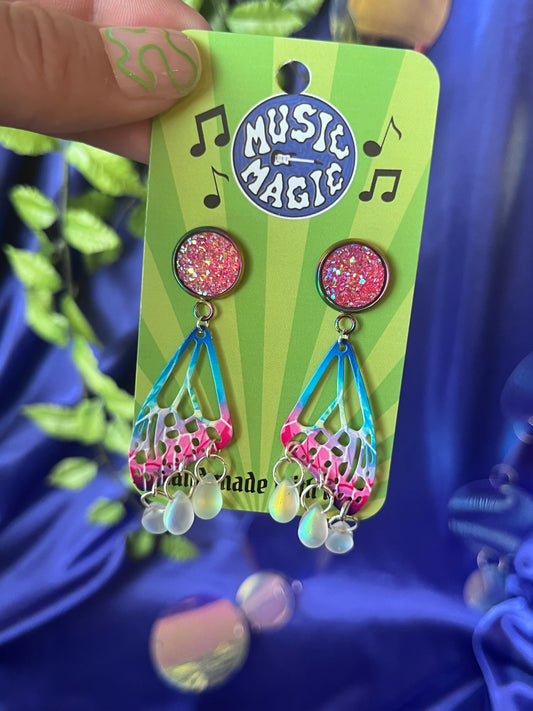 Butterfly Wing Stud Earrings - Pink