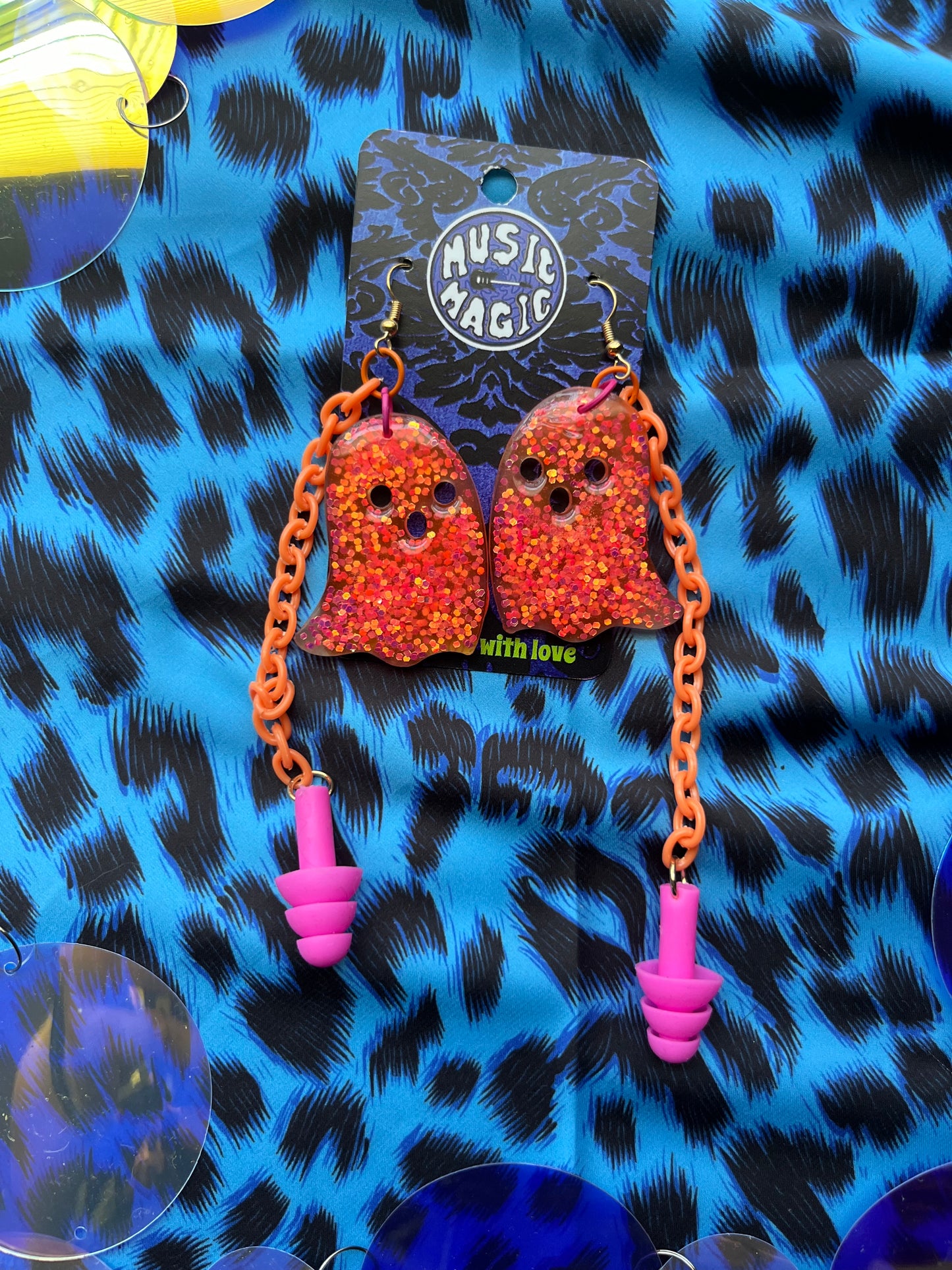 Ear Plug Earrings - Orange and Pink Ghosts