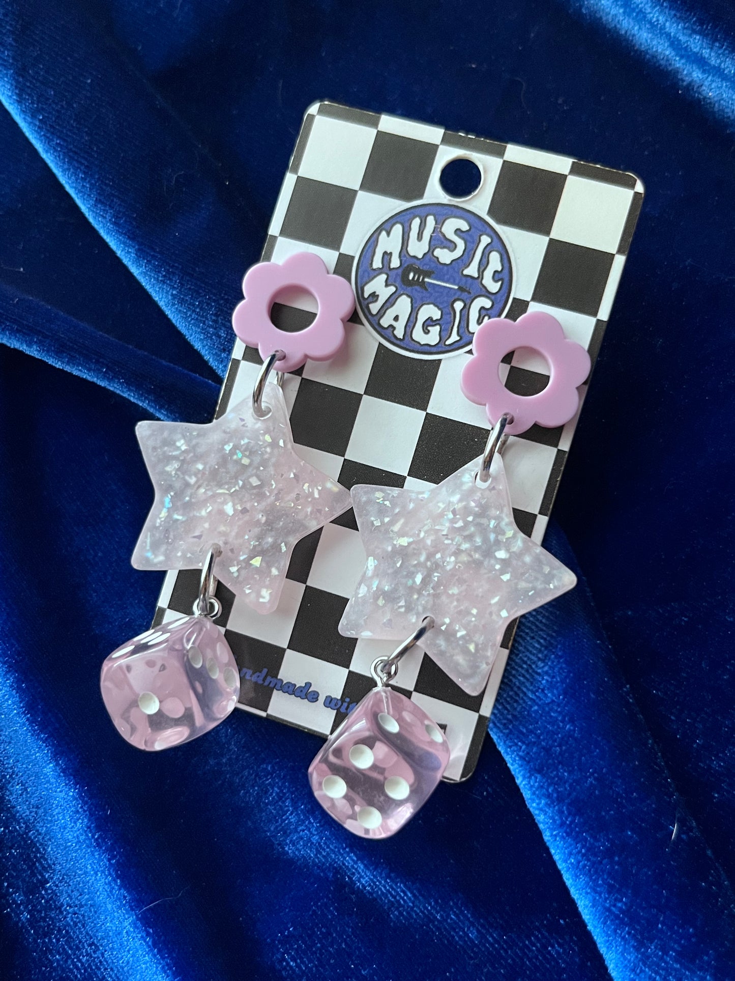 Cutie Star and Dice Earrings - Lavender