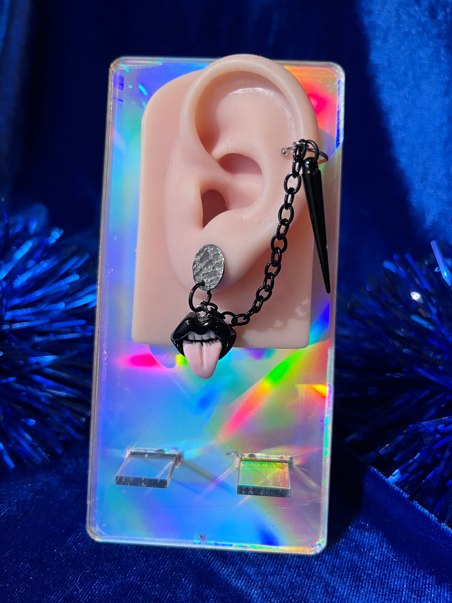 Earrings with Tiny Cuff - Punk Mouth and Spike