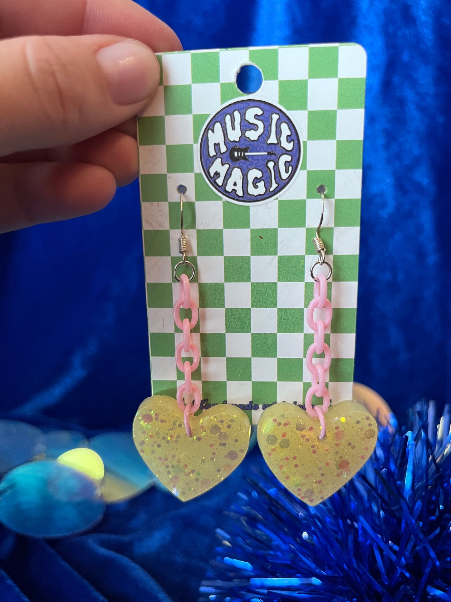 Chain Dangle Hearts - Yellow and Pink