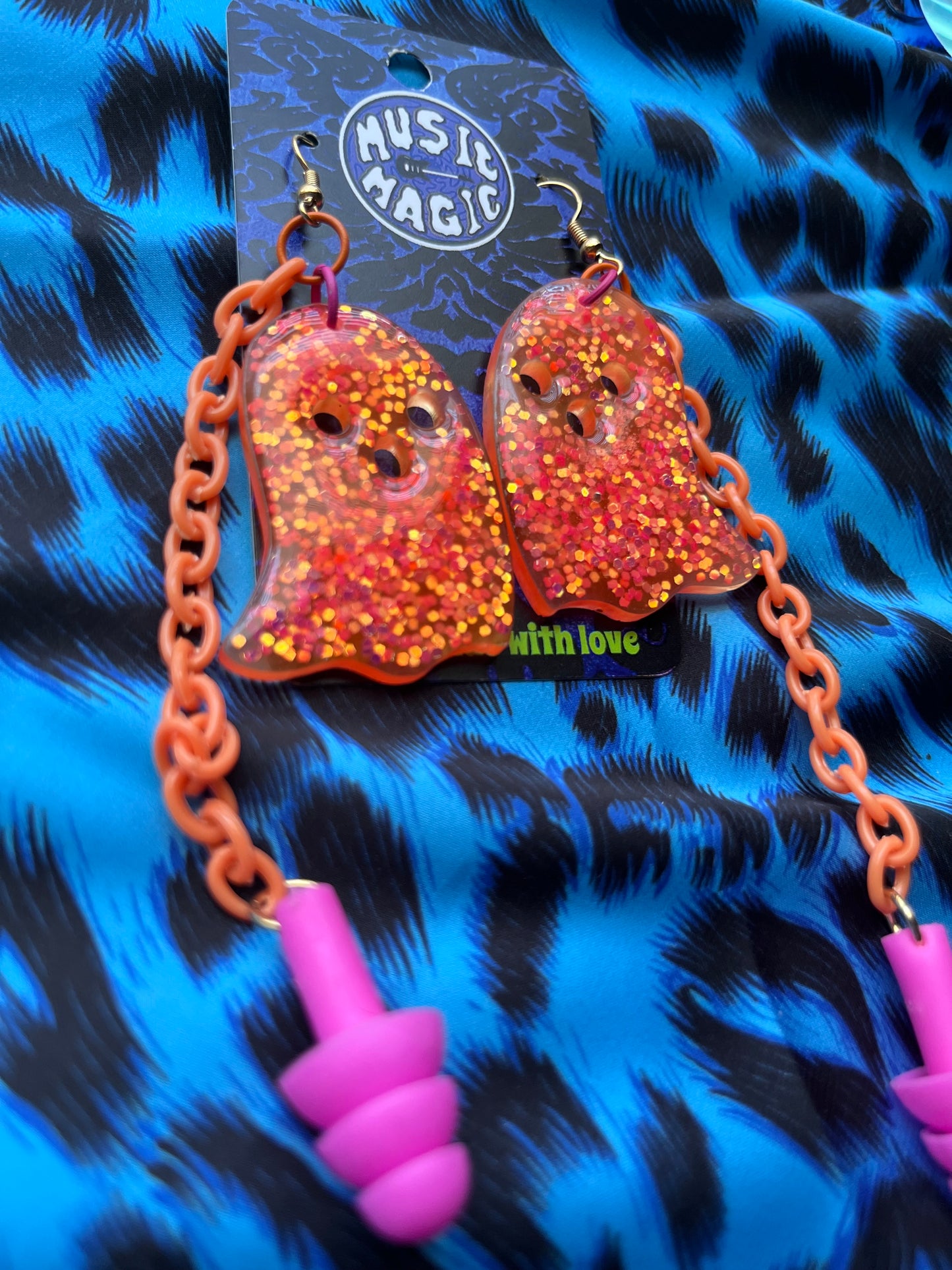 Ear Plug Earrings - Orange and Pink Ghosts