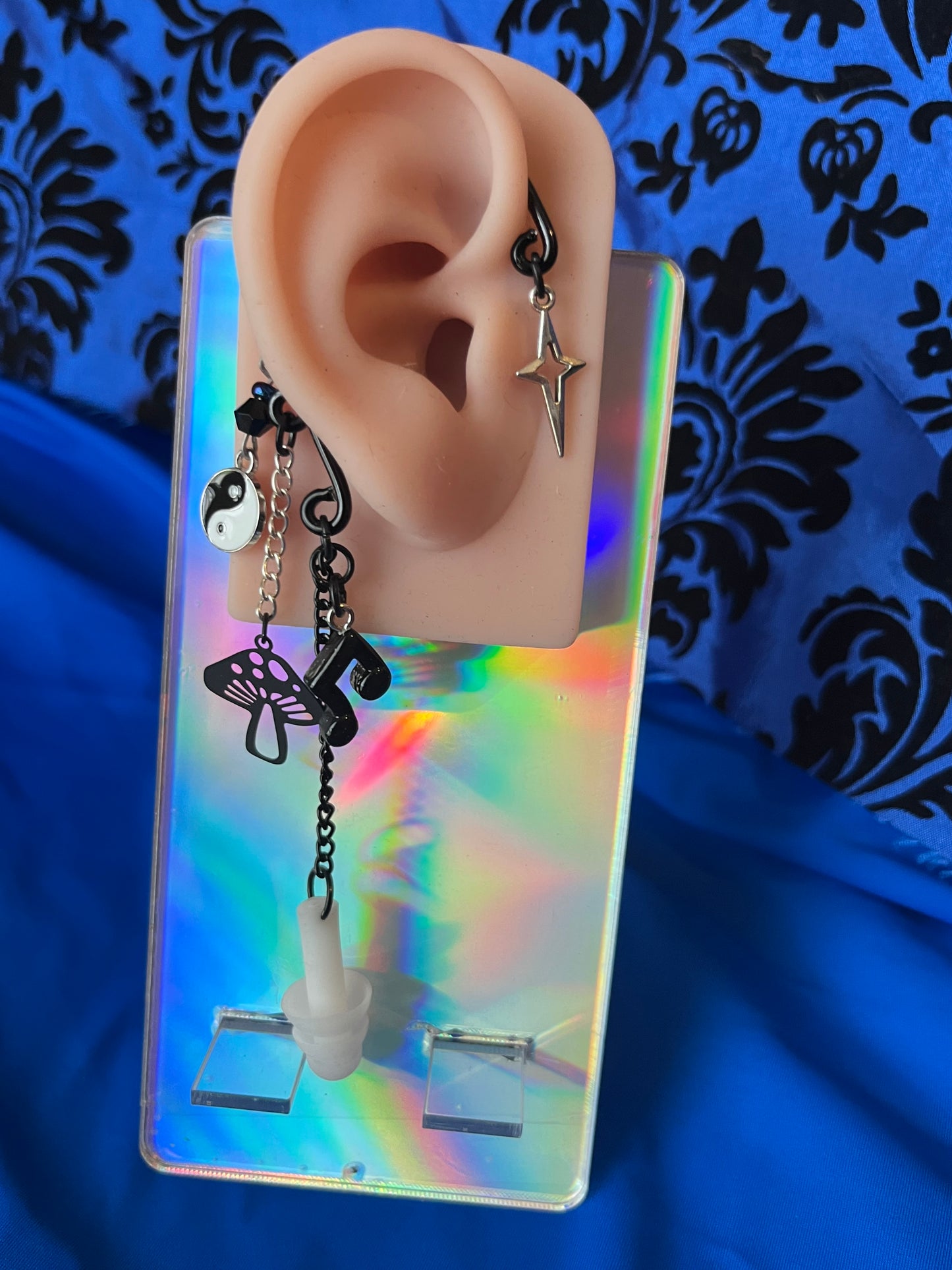 Ear Plug Ear Cuff Set - Mushroom Yin Yang