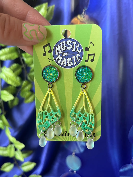 Butterfly Wing Stud Earrings - Green