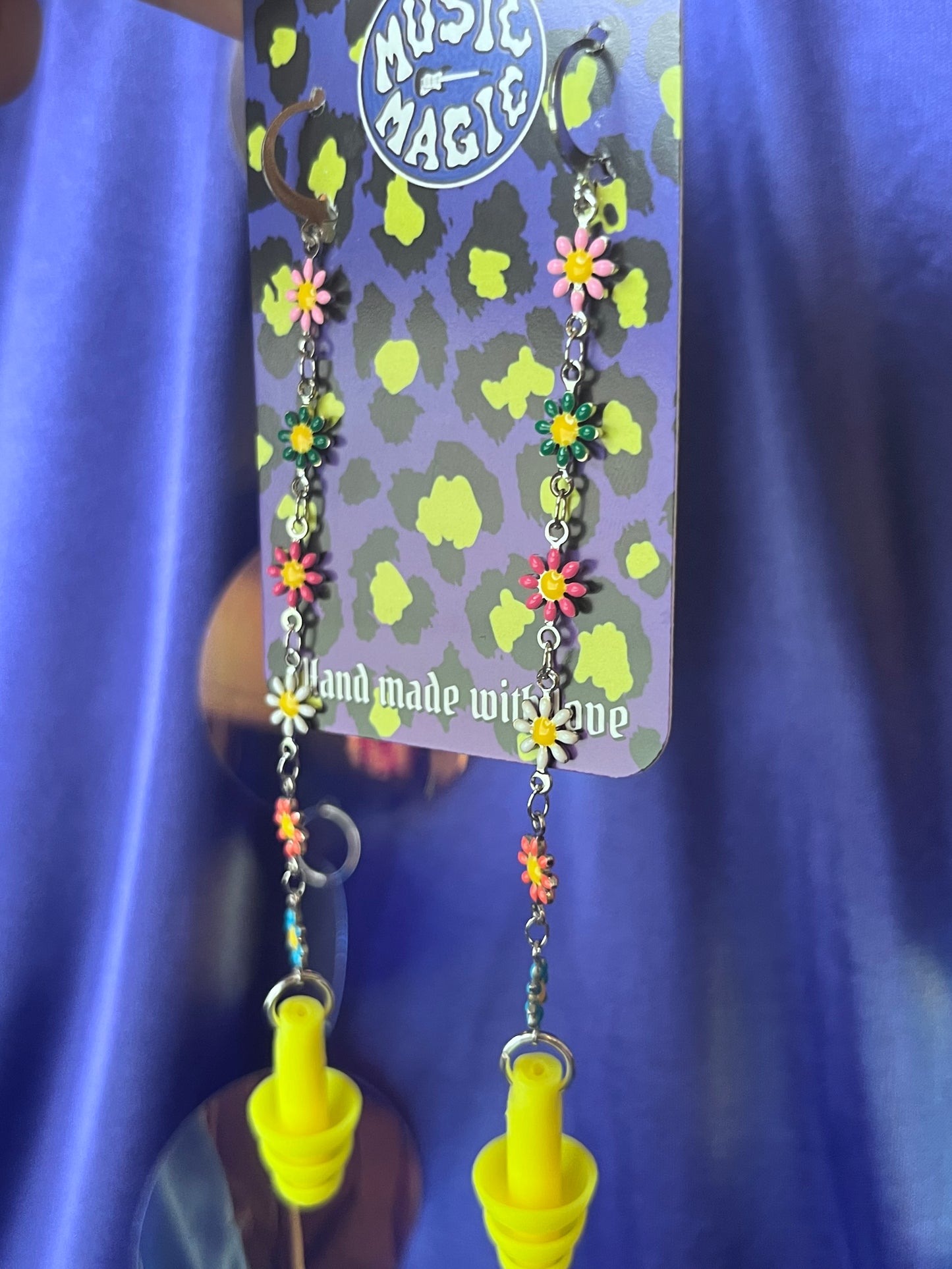 Ear Plug Earrings - Rainbow Daisy Chain