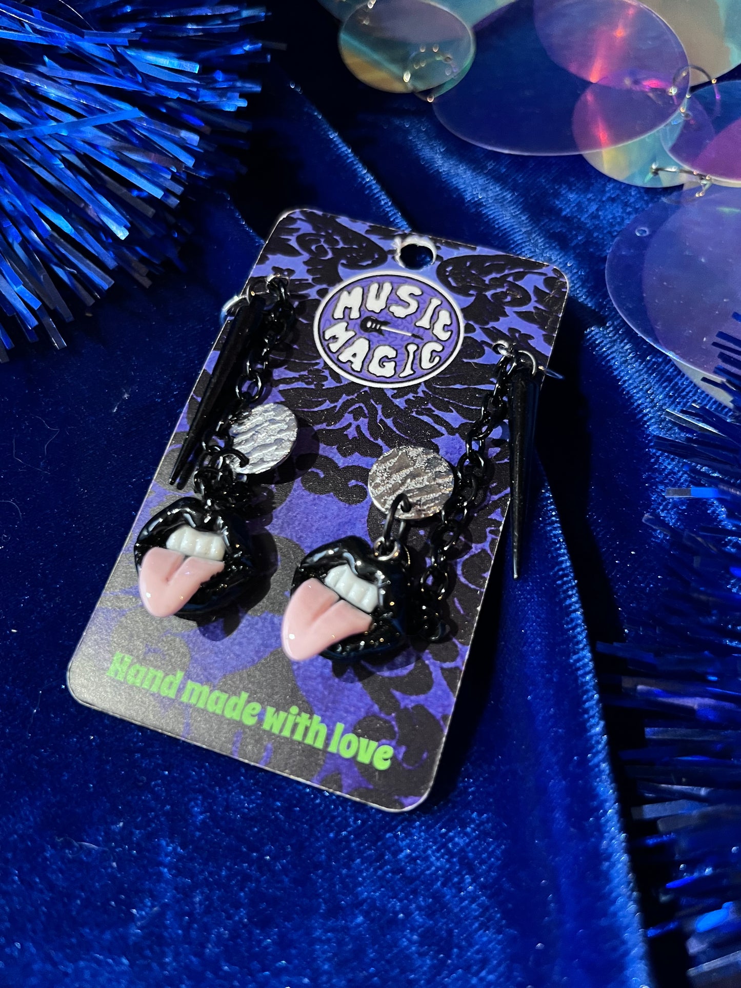 Earrings with Tiny Cuff - Punk Mouth and Spike