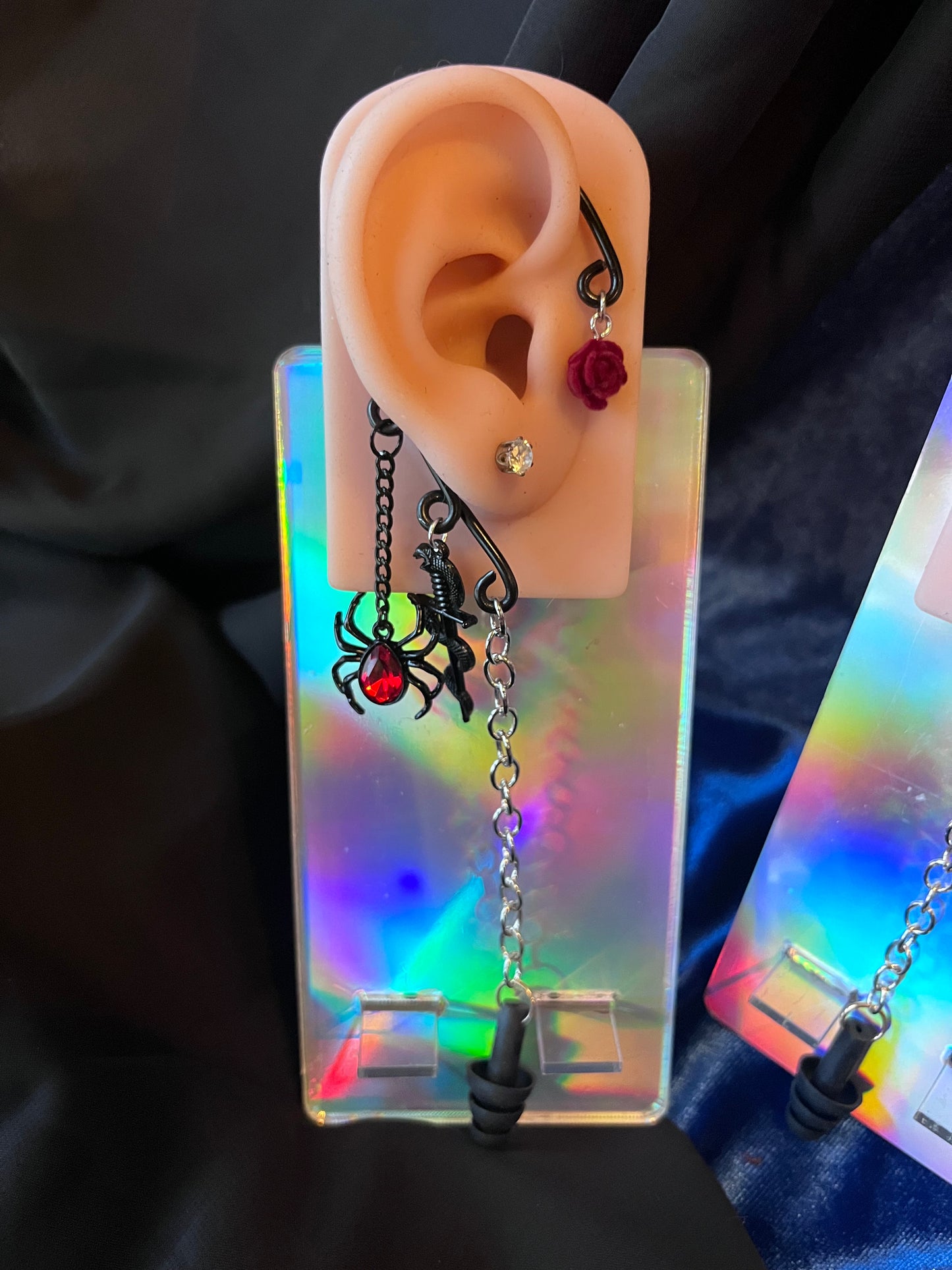 Ear Plug Ear Cuff Set - Goth Spider