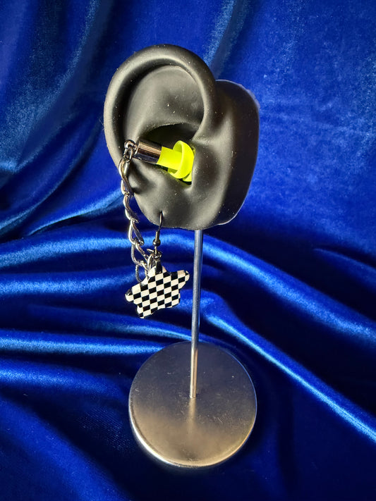 Ear Plug Earrings - Checker Star Lime Ear Plugs