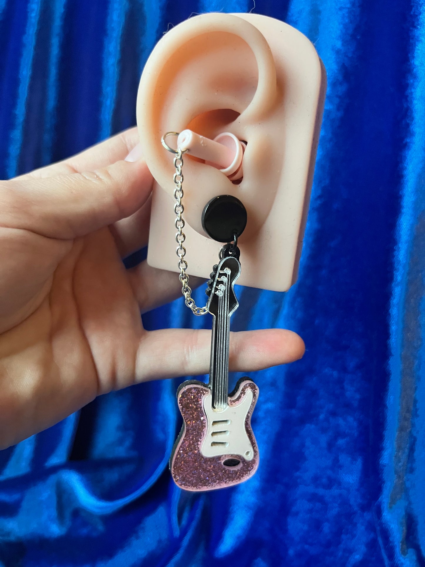 Pink Guitar Ear Plug Earrings