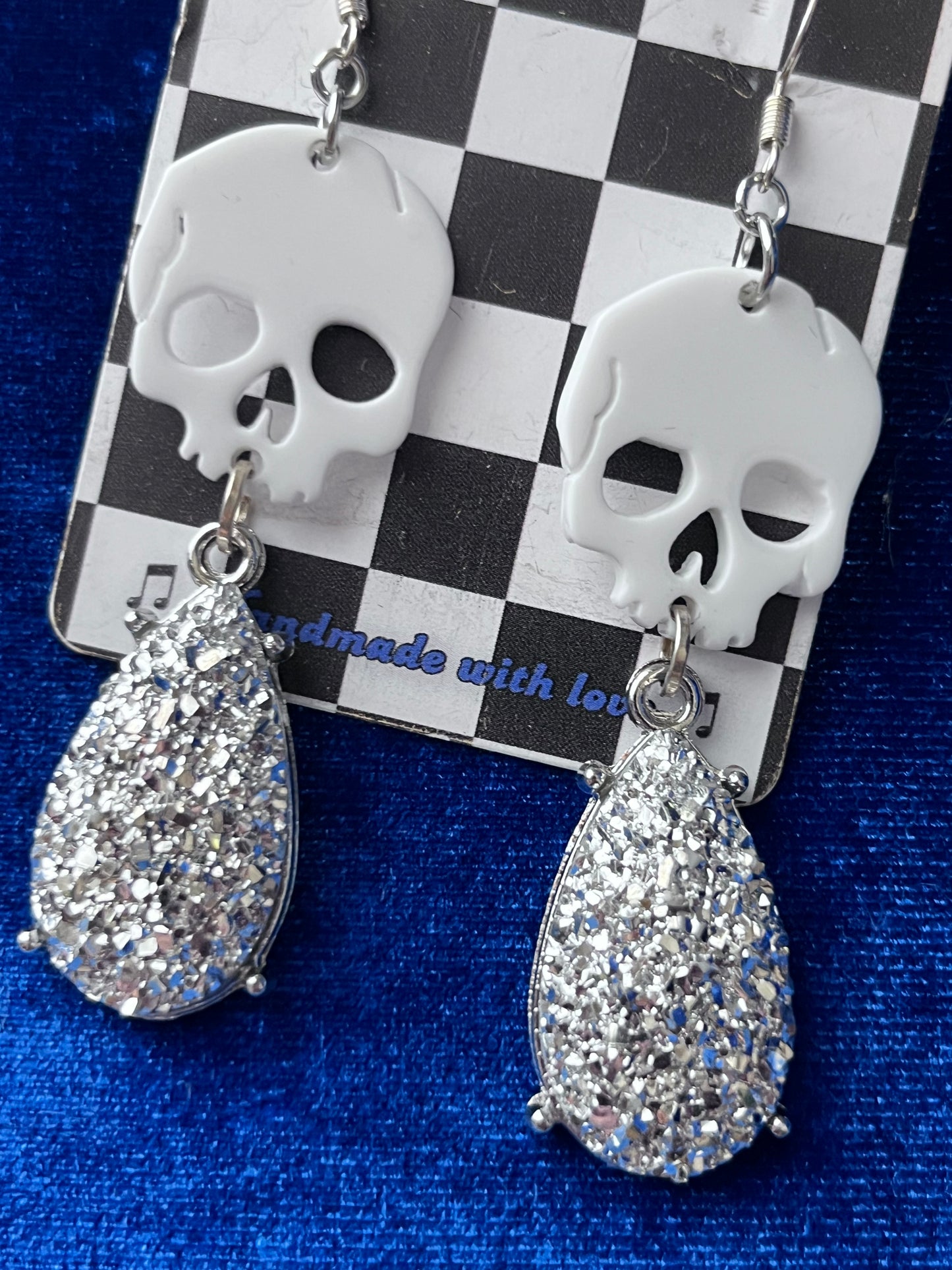 Skull Glitter Earrings - White