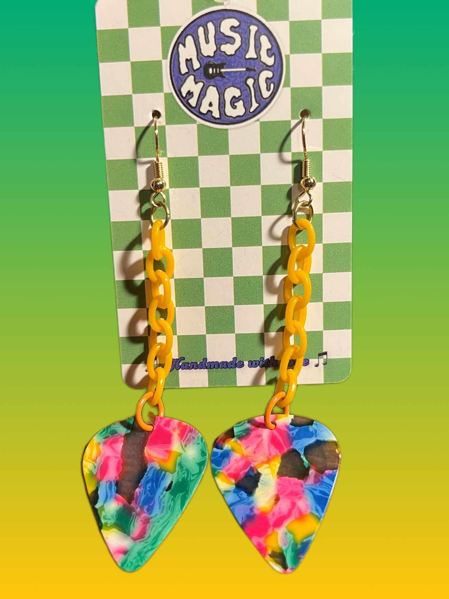 Rainbow Dangle Guitar Pick Earrings