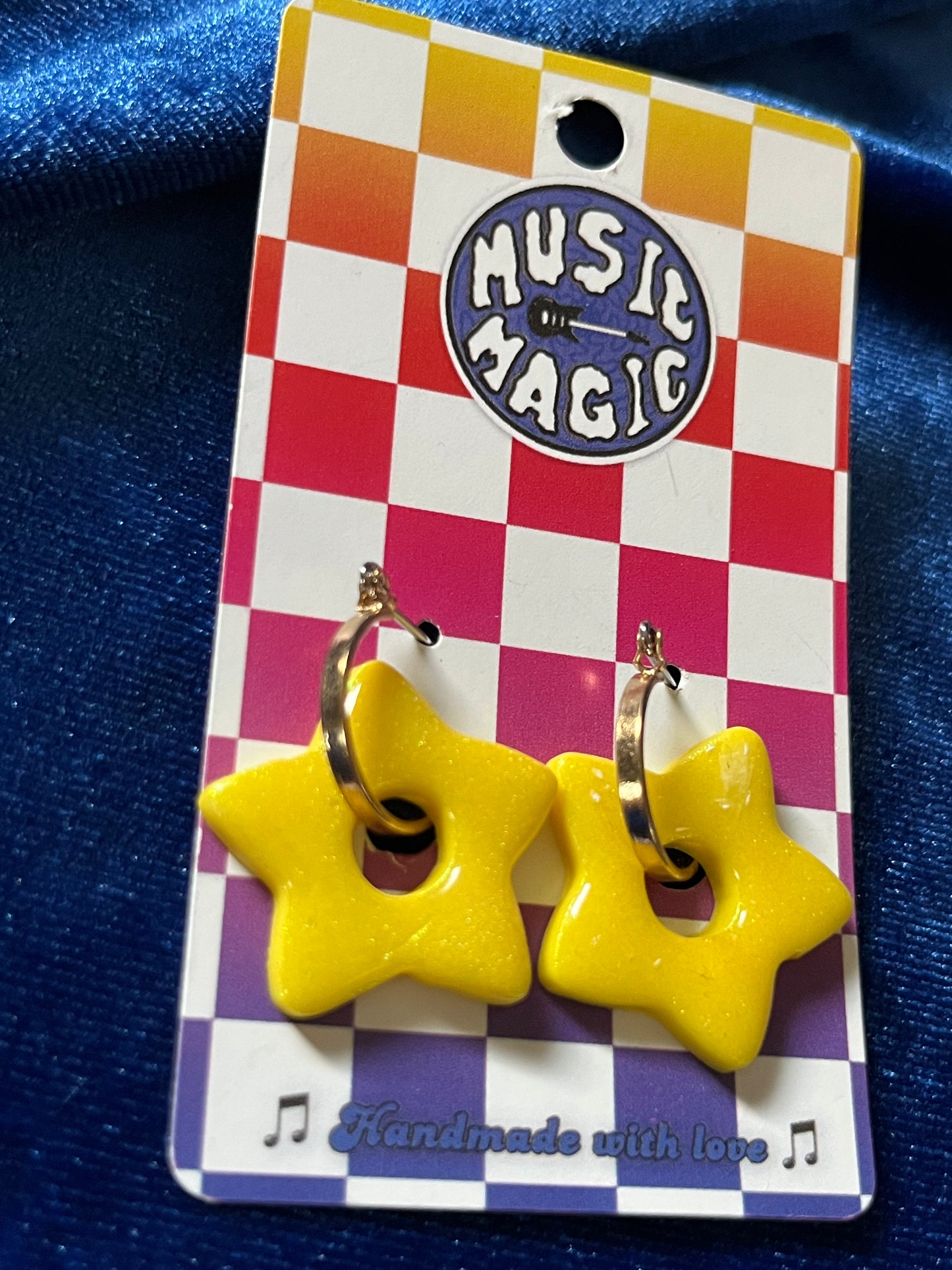 Yellow Star Clay Hoop Earrings