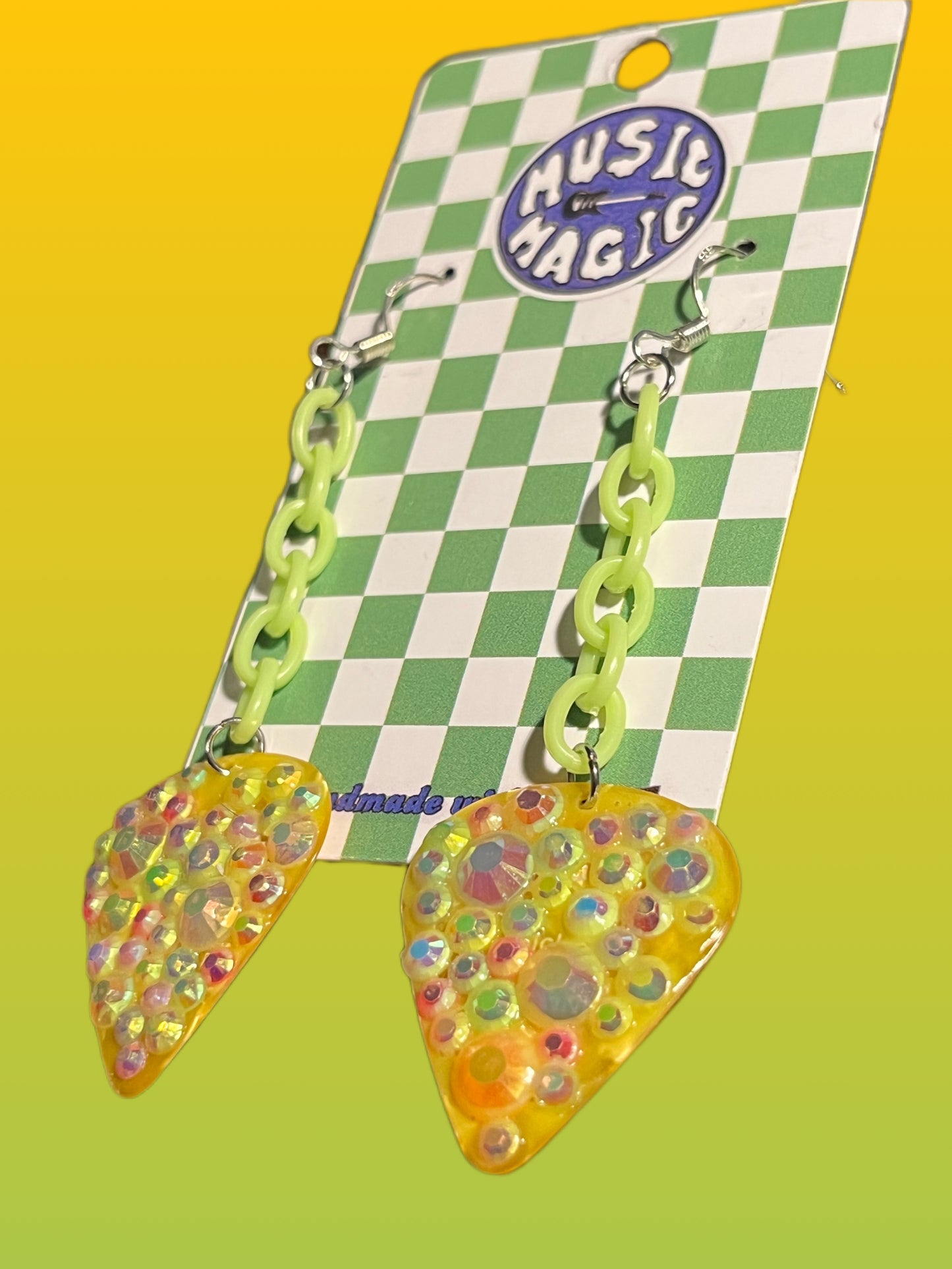 Bejeweled Dangle Guitar Pick Earrings