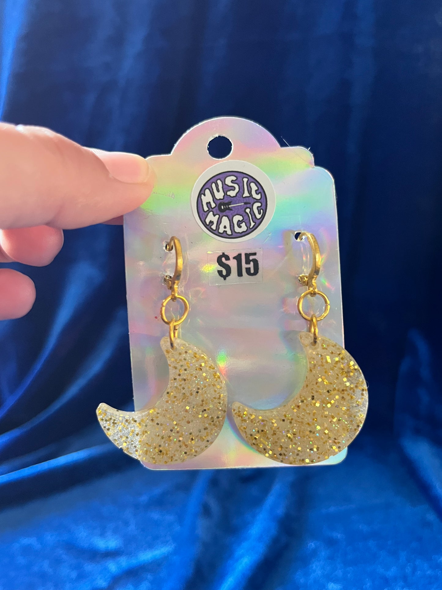 Golden Moon and Star Dangle Earrings