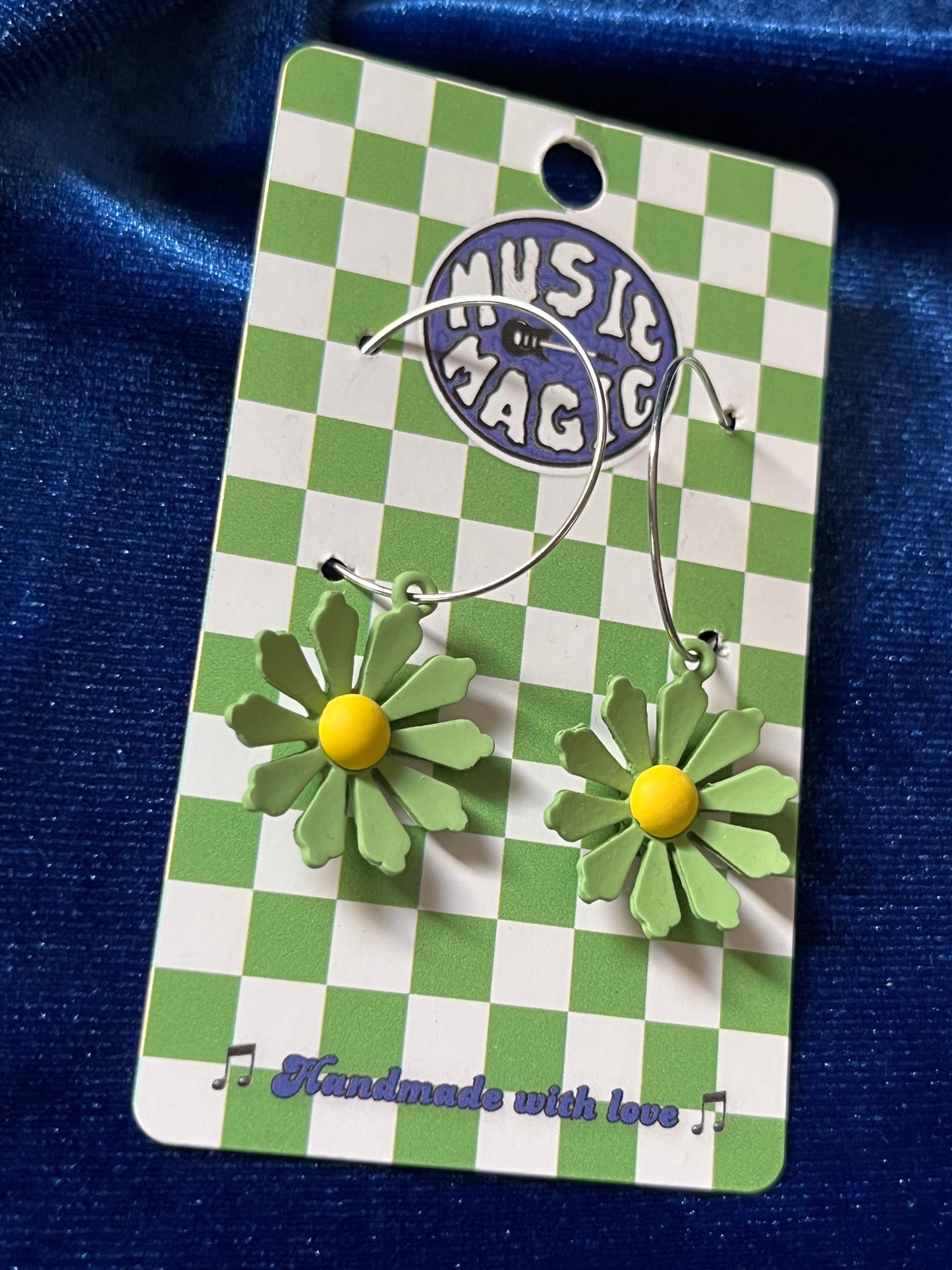 Spring Green Flower Hoop Earrings