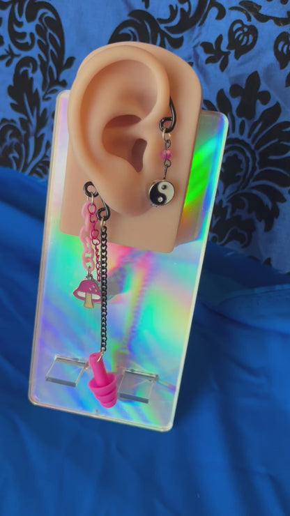Ear Plug Ear Cuff Set - Pink Mushroom