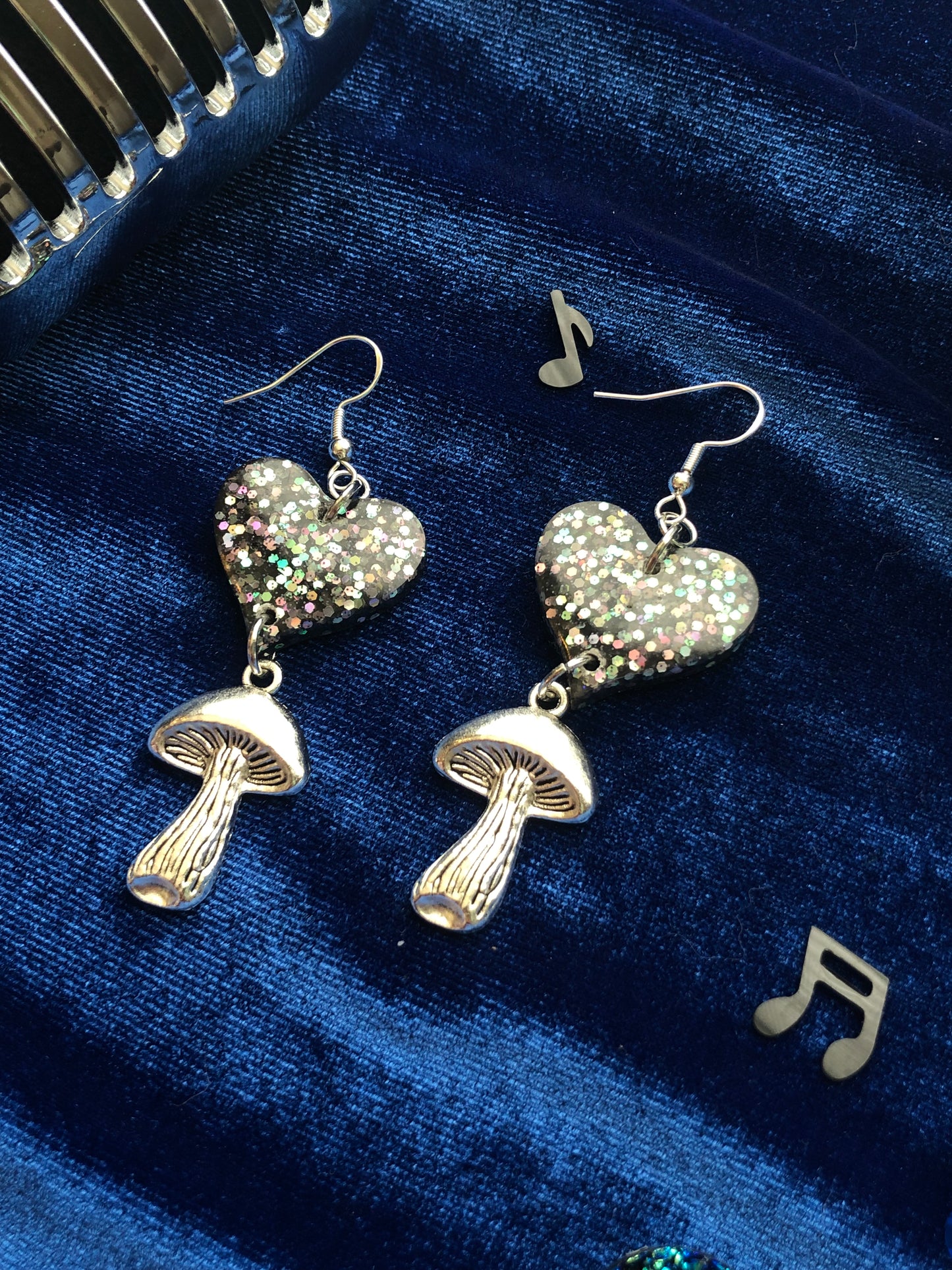 Heart and Mushroom Dangle Earrings