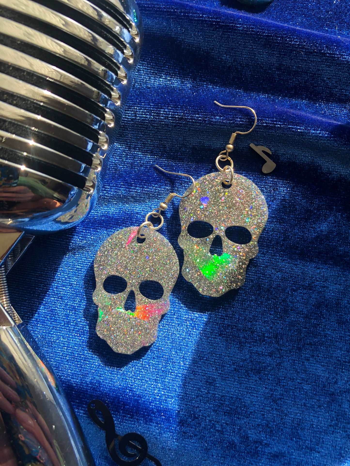 Holographic Skull Glitter Earrings