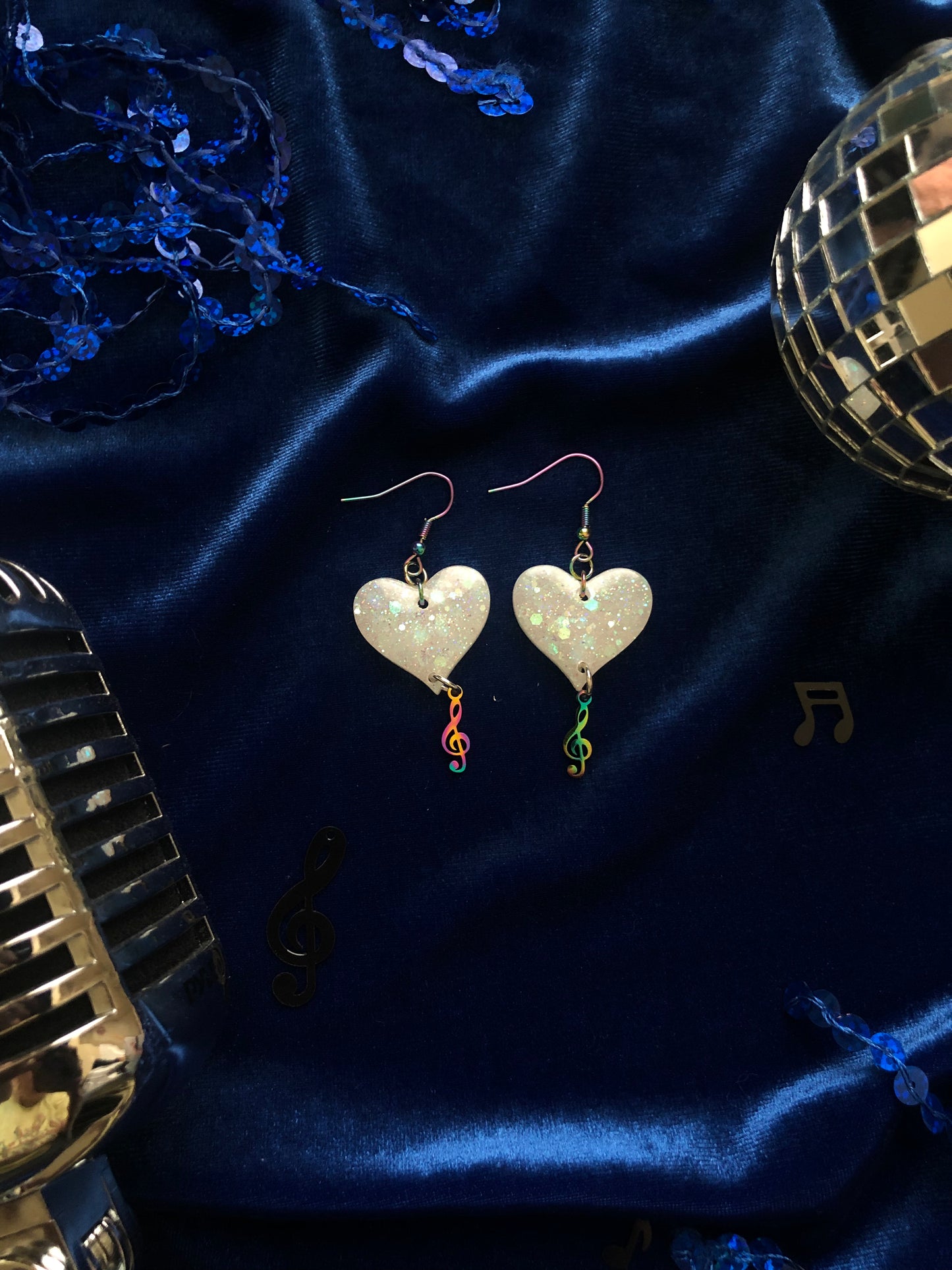 Heart and Music Note Dangle Earrings