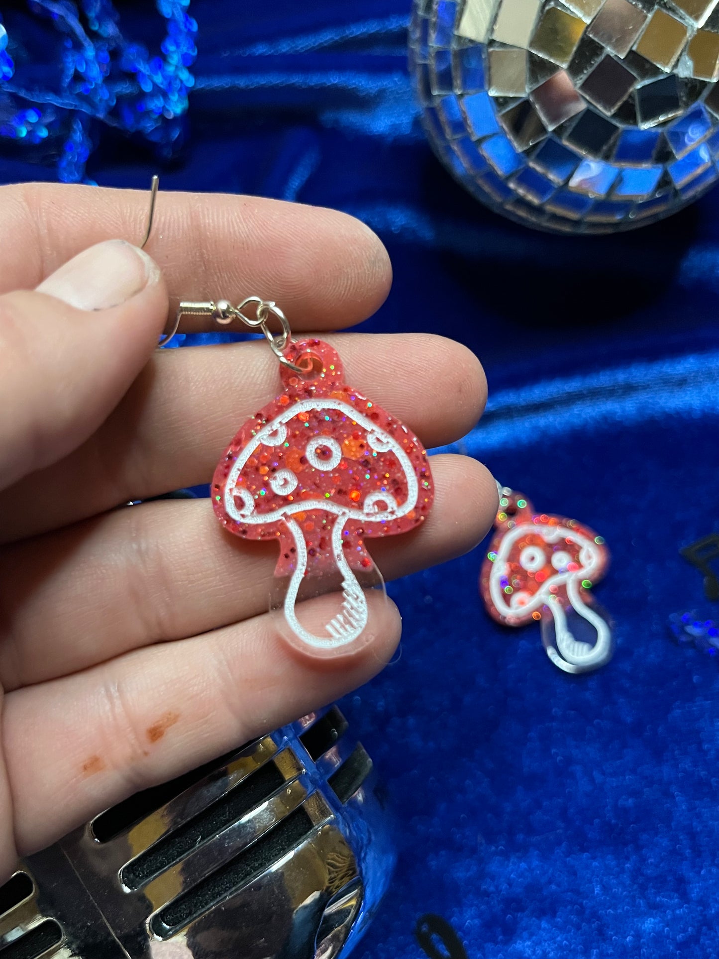 Mushroom Glitter Earrings Small